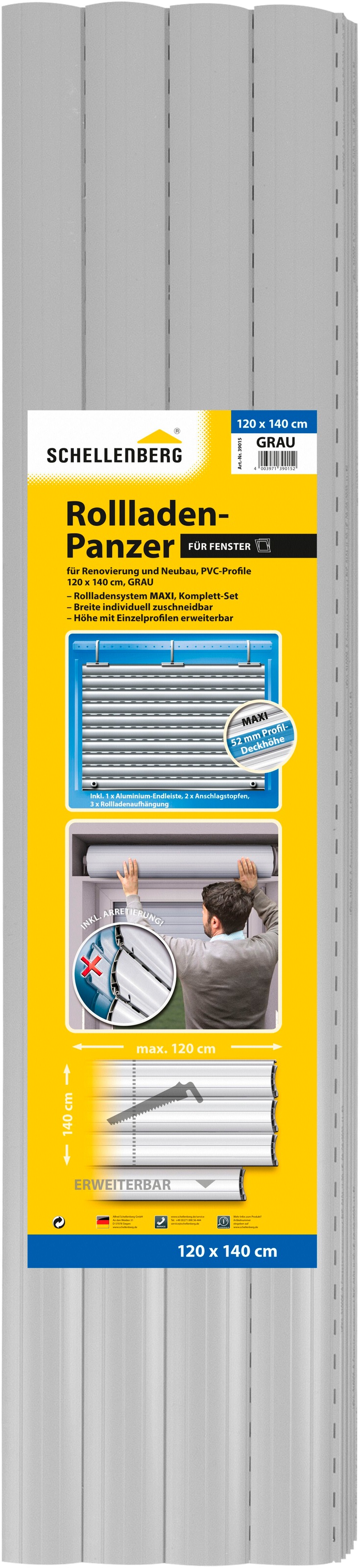 SCHELLENBERG Rollladenpanzer »Set für Fenster, Mini und Maxi System für 40 und 60 mm Stahlrohrwelle,«, (Set, 4 tlg.), PVC Jalousie Mini und Maxi in verschiedenen Größen, grau und weiß