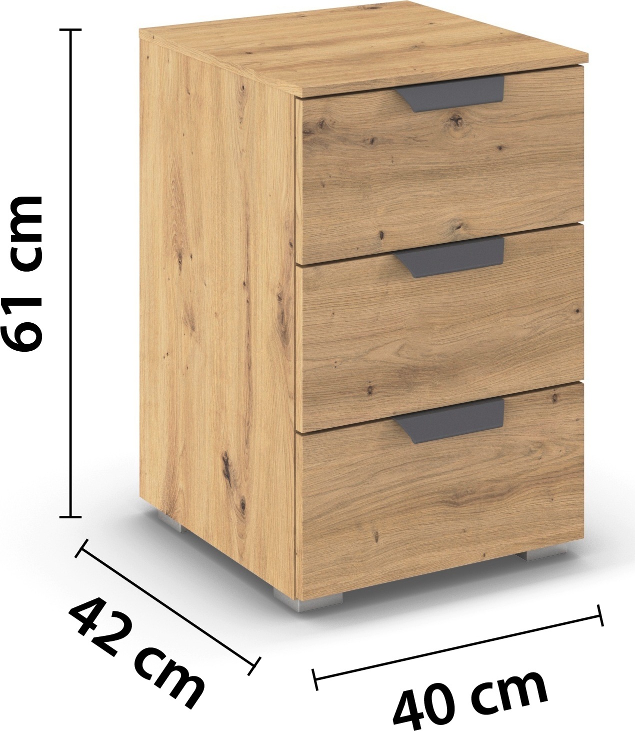 rauch Nachtkommode »Nachttisch Nachtkonsole COSTA mit farblich passenden Metallgriffen« in 2 Griff-Farben, Breite 40 cm,  drei geräumige Schubladen MADE IN GERMANY