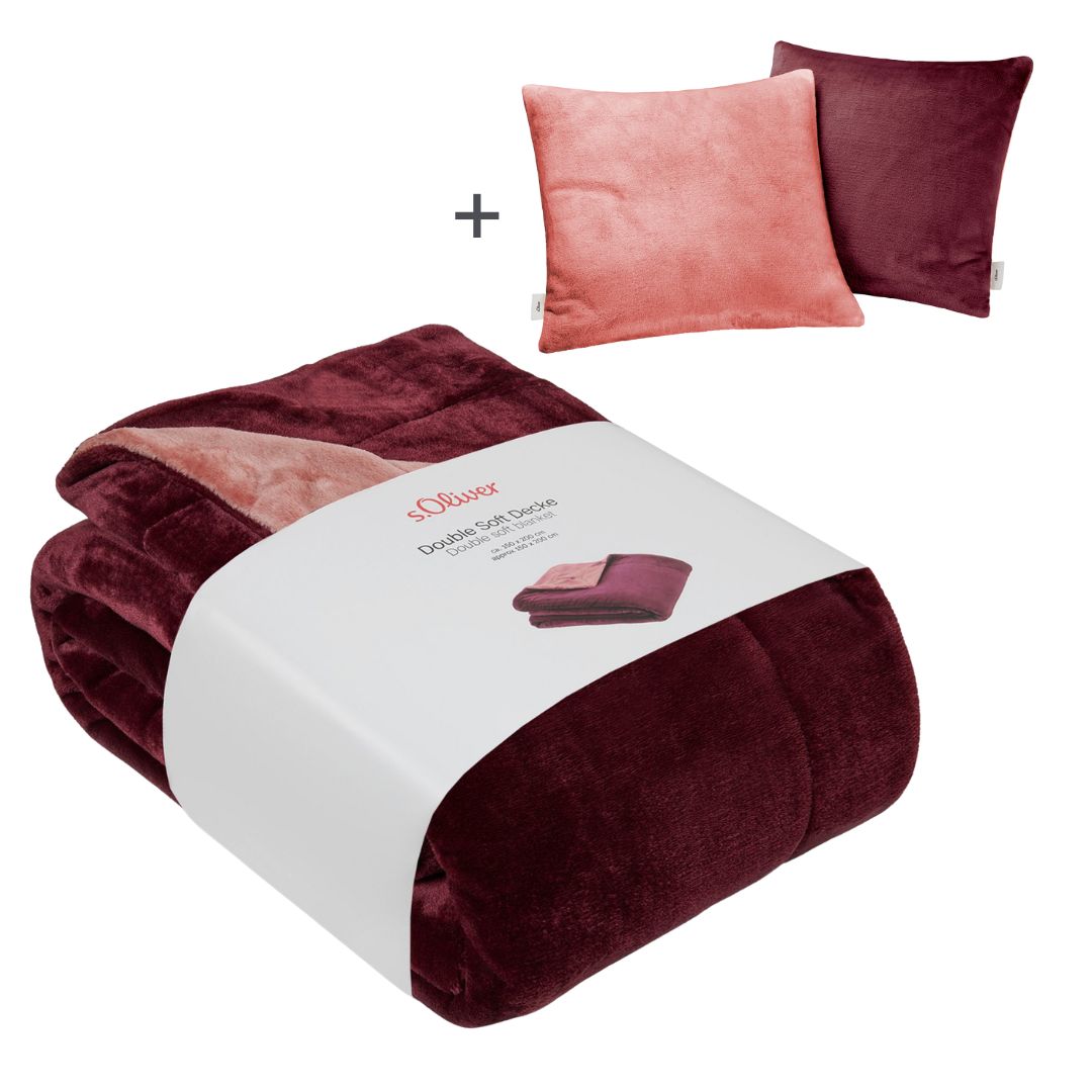s.Oliver Wohndecke "Doublesoft, Kuscheldecke, Deal, Kissen geschenkt" Kuscheldecke 150x200 cm, GRATIS-Zugabe:2x Kissenhülle (Reißverschluss)