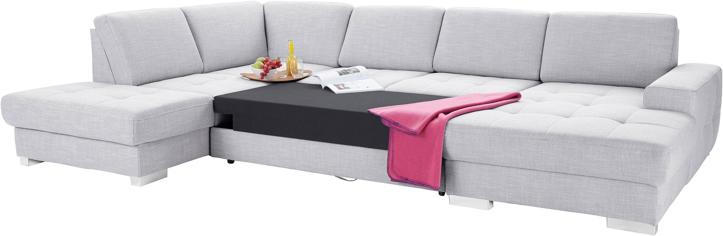 Wohnlandschaft SIT & MORE "Santorini U-Form", silber, B:340cm H:82cm T:224cm, Luxus-Microfaser ALTARA NUBUCK (100% Polyester) / Struktur (100% Polyester);Flachgewebe (100% Polyester) / Struktur (100% Polyester), Sofas, Wohnlandschaft, mit Federkern und Si 2