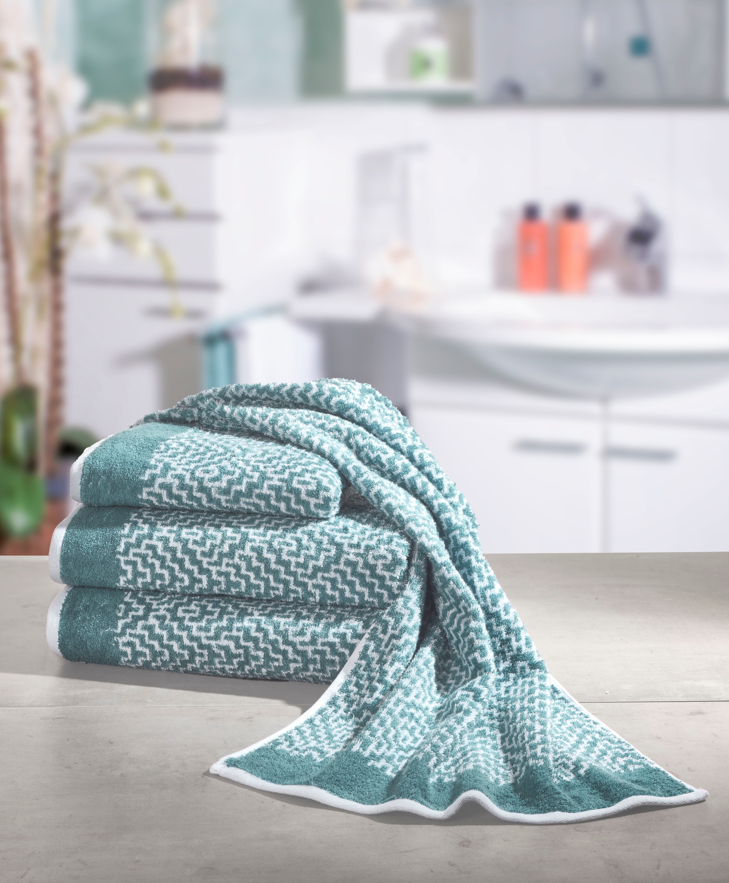 Kleine Wolke Duschtuch "Botany, Größe 70/140 cm" modernes Rauten Design günstig online kaufen