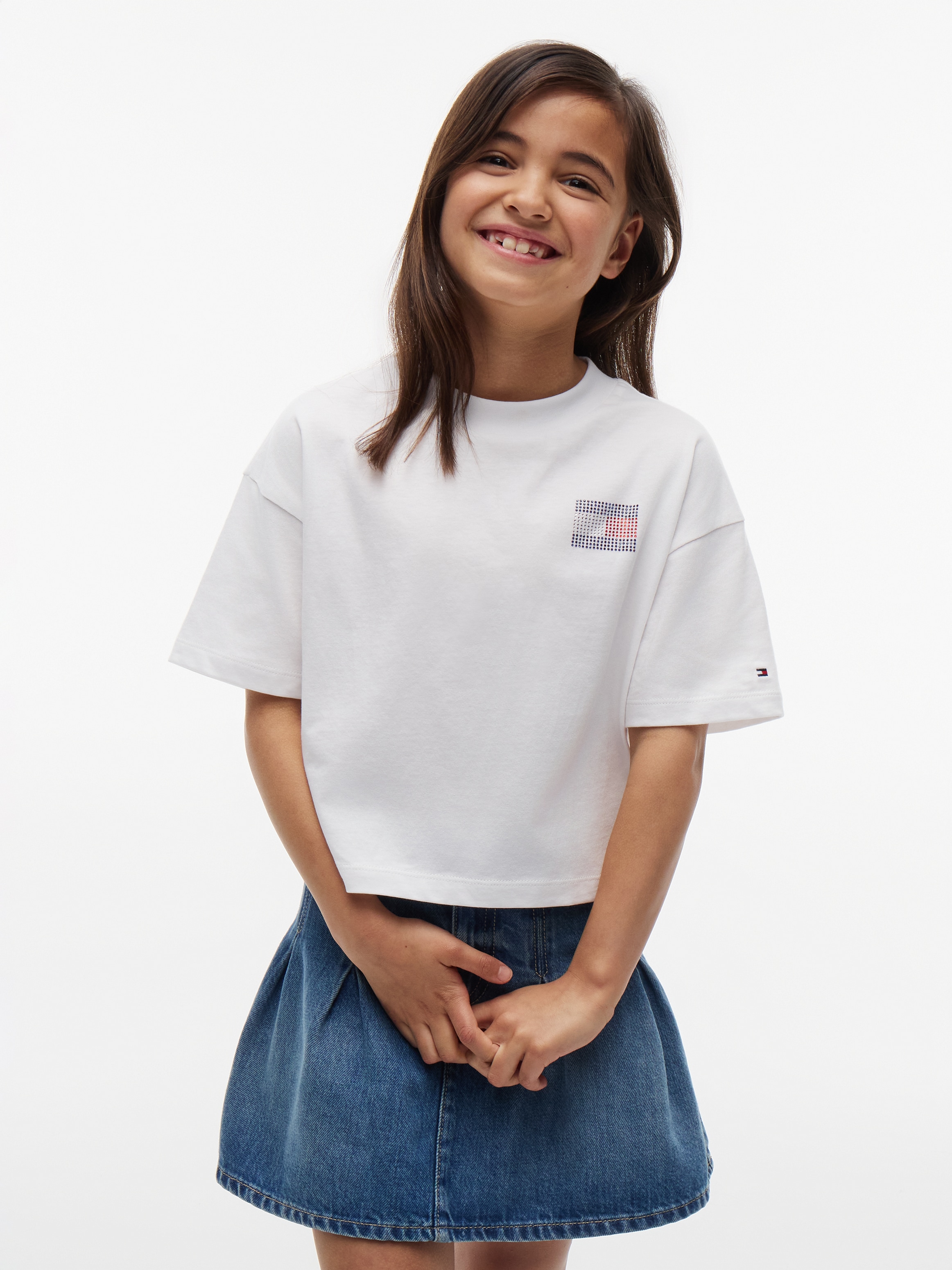 Tommy Hilfiger T-Shirt Rundhalsausschnitt, mit Glitzersteinen, Kinder bis 16 Jahre