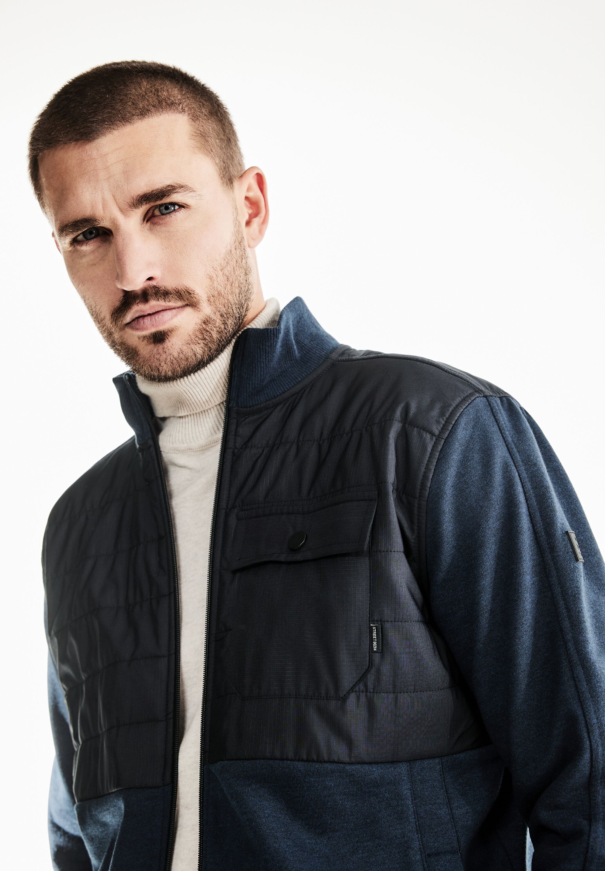 STREET ONE MEN Sweatjacke, mit Stehkragen