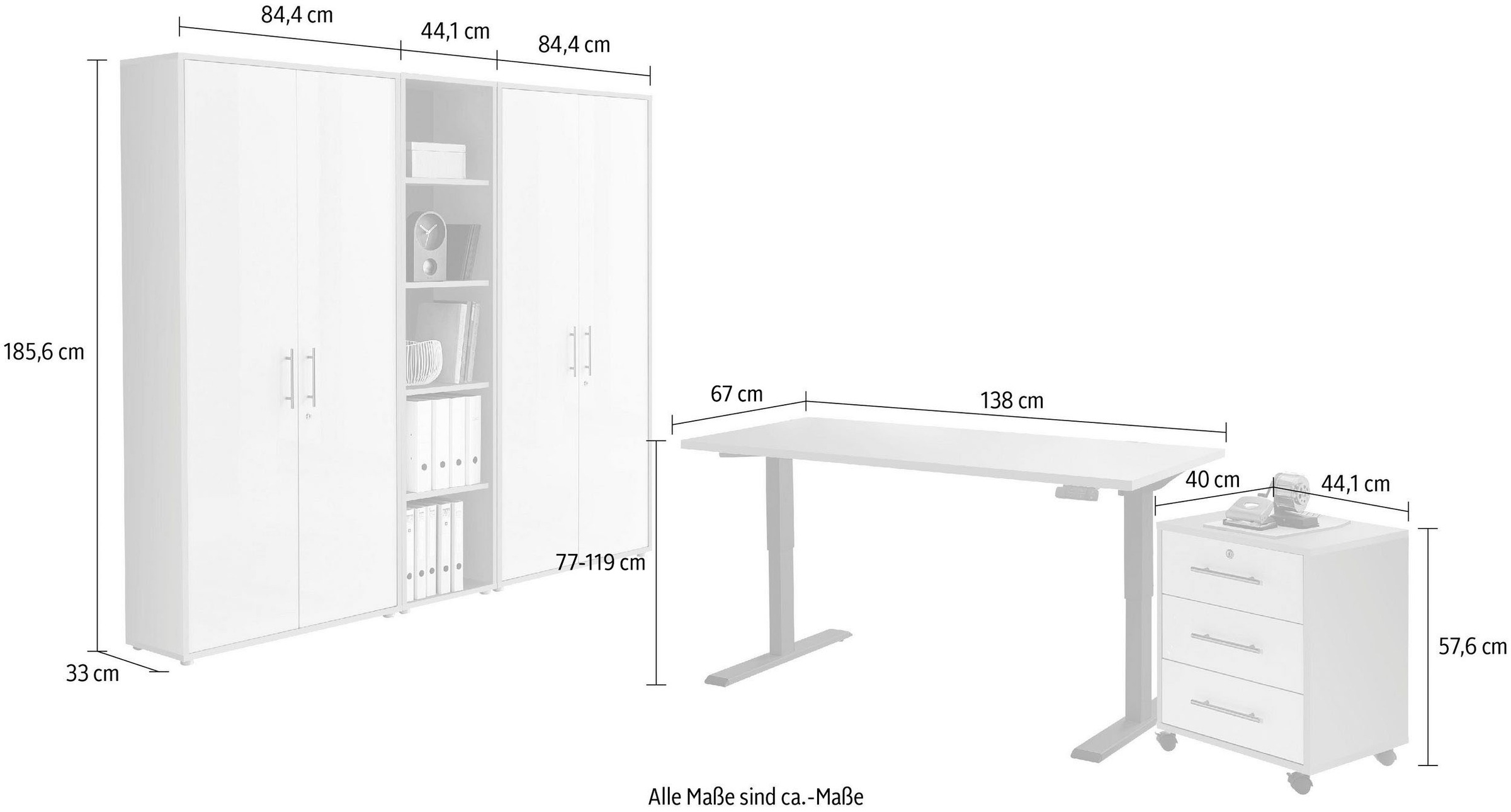 BMG Möbel Büromöbel-Set »Tabor«, (Set, 5 tlg.), mit elektrisch höhenverstellbarem Schreibtisch