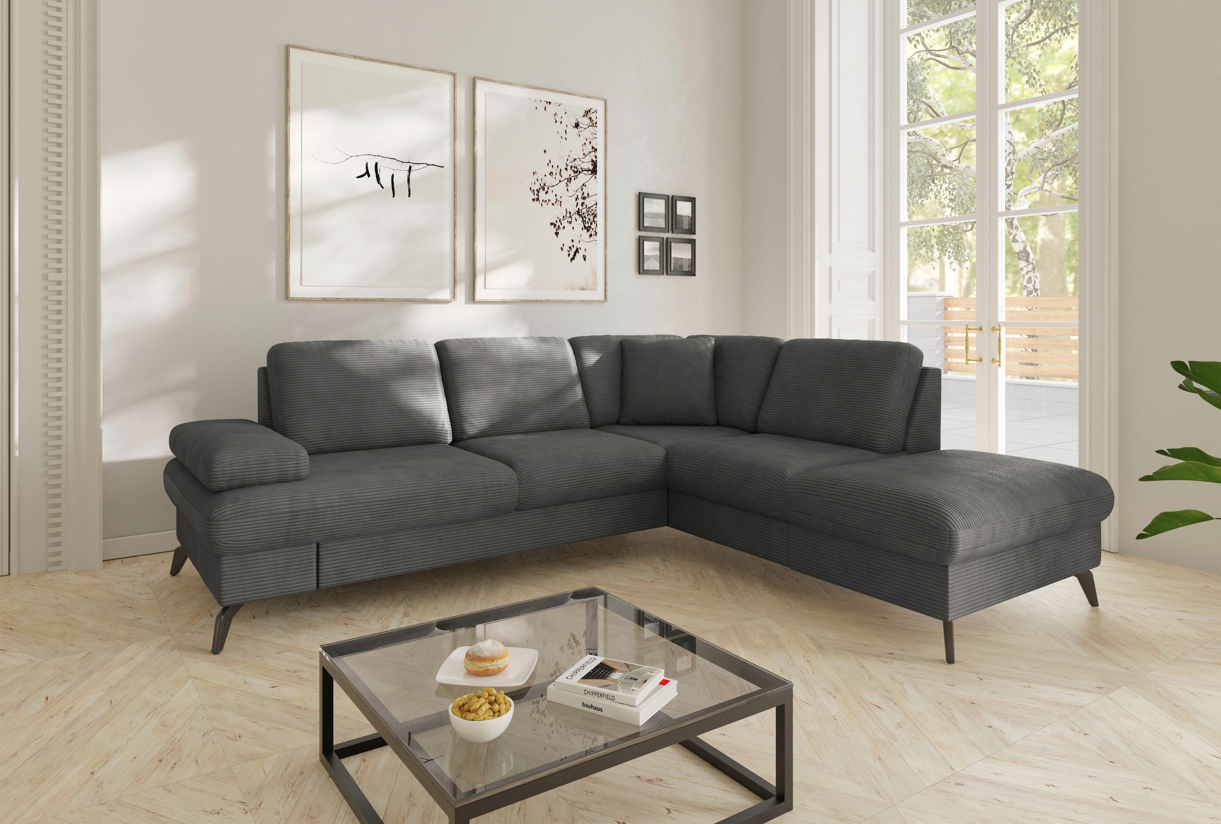 sit&more Ecksofa »Morris Jubi L-Form«, inkl. Armteilfunktion und 1 Zierkissen, wahlweise mit Bettfunktion