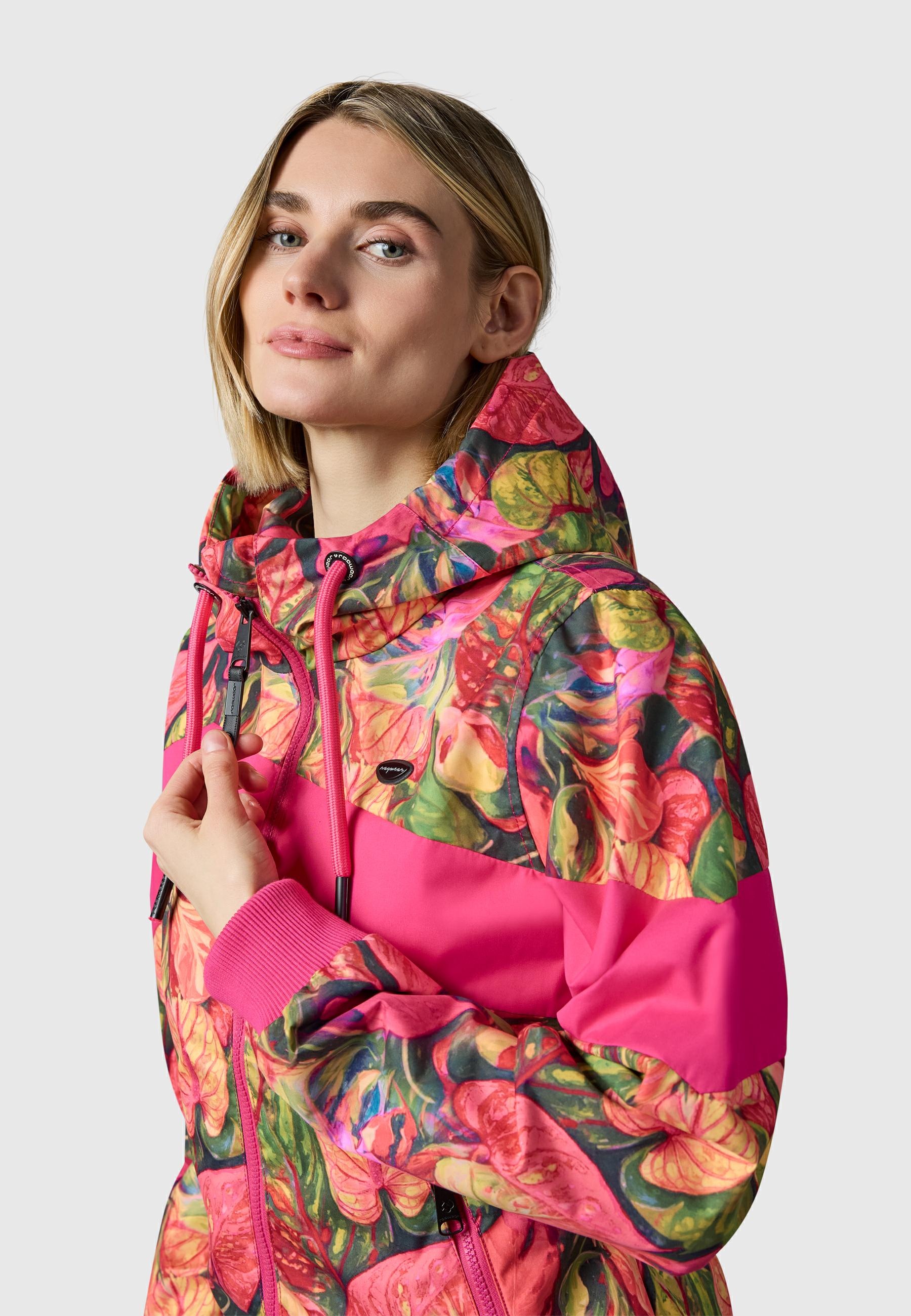 Ragwear Outdoorjacke »Nuggie Block Flower« mit Kapuze modische Damen Freizeitjacke mit floralem Print