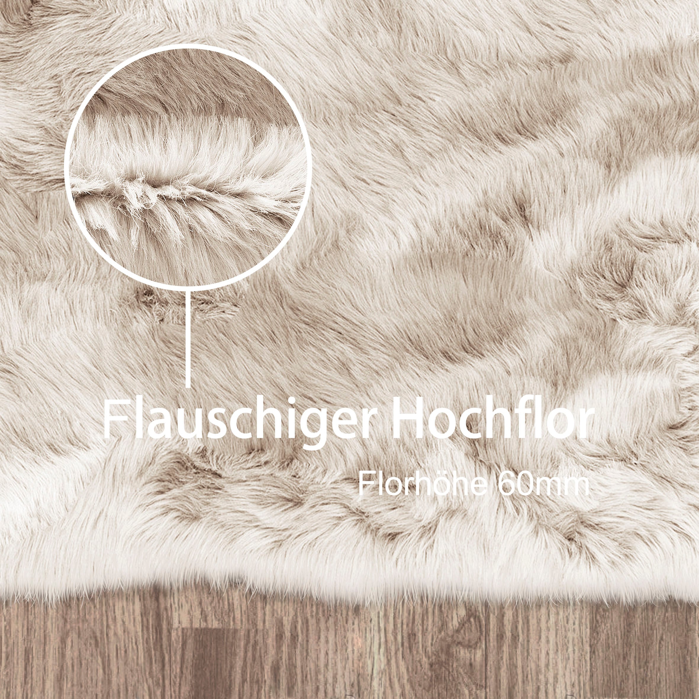 my home Hochflor-Teppich »Valeria Fellteppich kuschelig«, rechteckig, 60 mm Höhe, Kunstfell, weiche Teppiche, Wohnzimmer, Schlafzimmer, Esszimmer