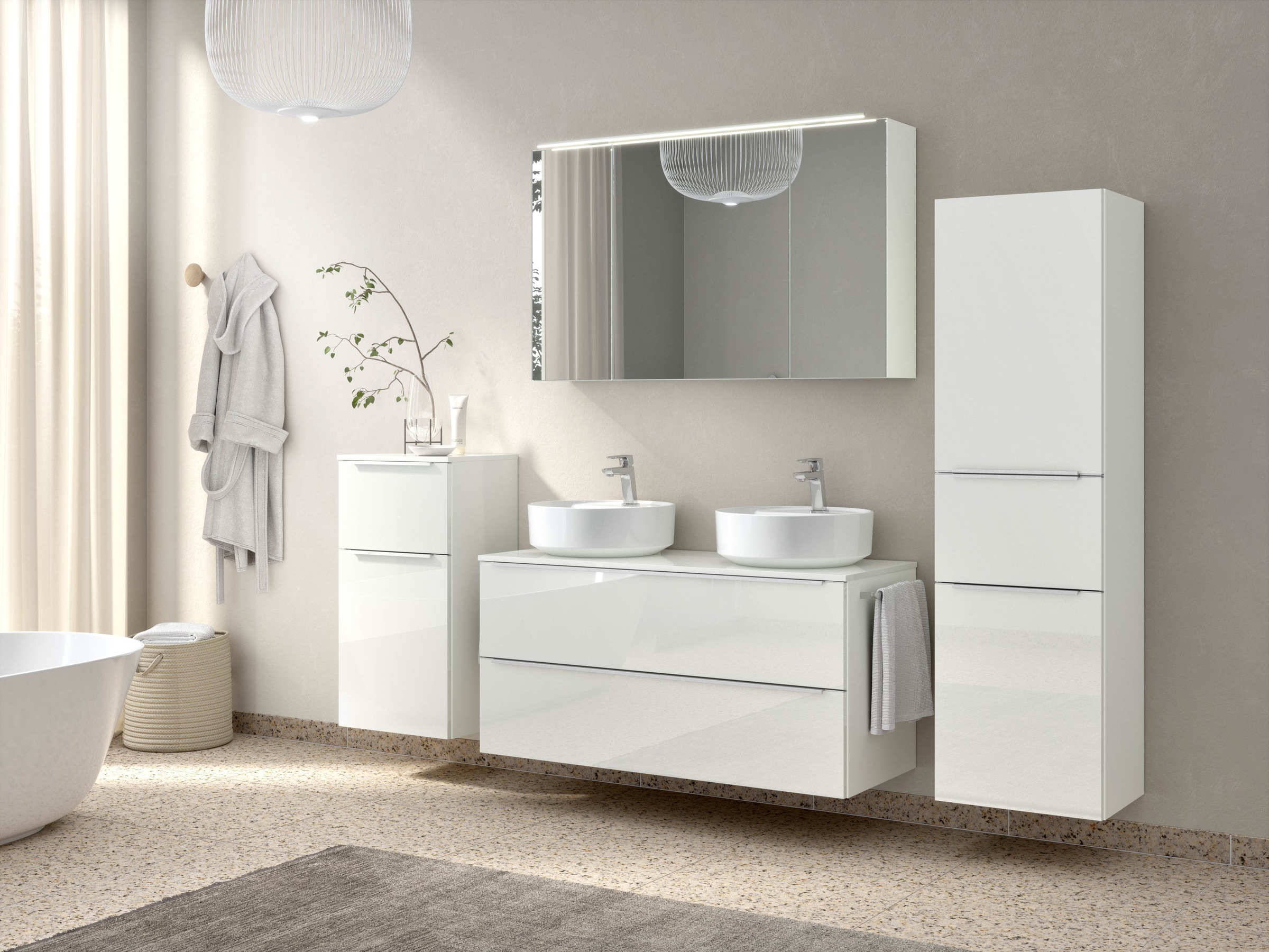 nobilia Badmöbel-Set, (2 St., vormontiert, mit Soft-Close), inkl. Spiegelsc günstig online kaufen
