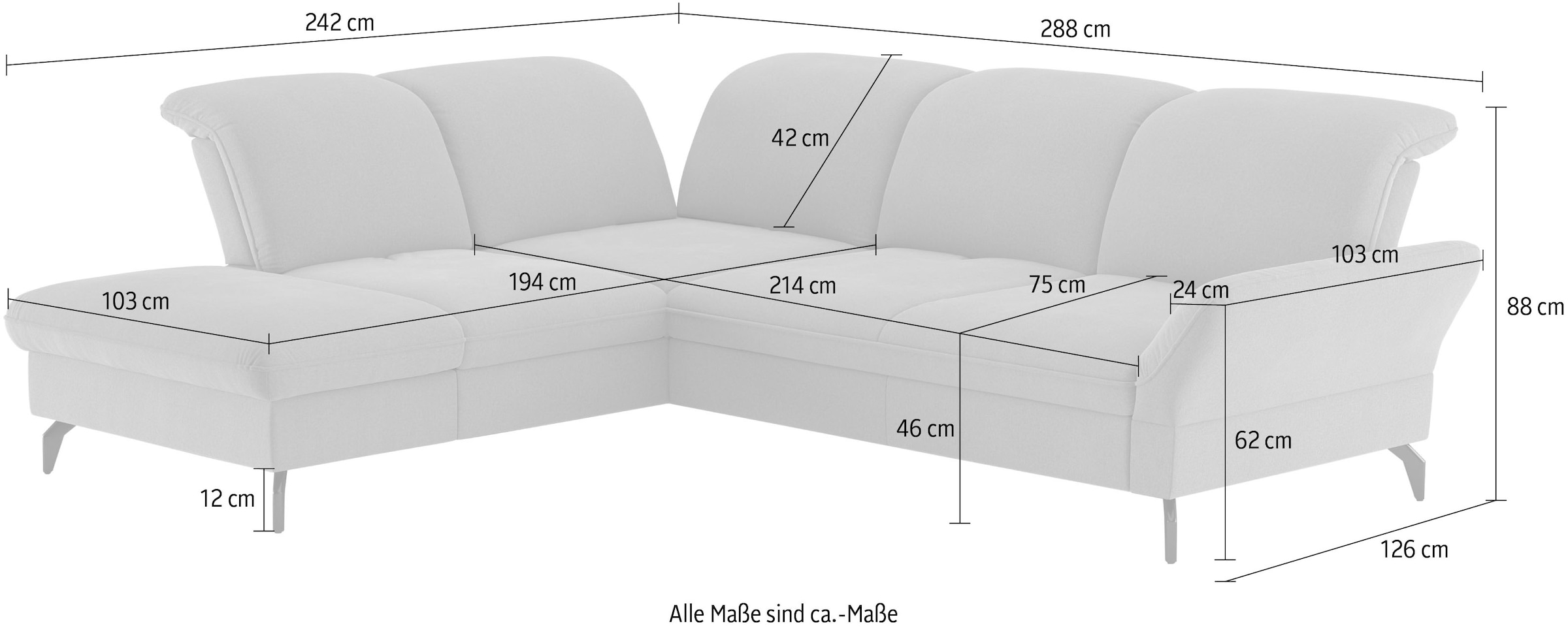 sit&more Ecksofa »Leandro L-Form«, Wahlweise mit Bett-, Kopfteil - und Armlehnfunktion, sowie Stauraum