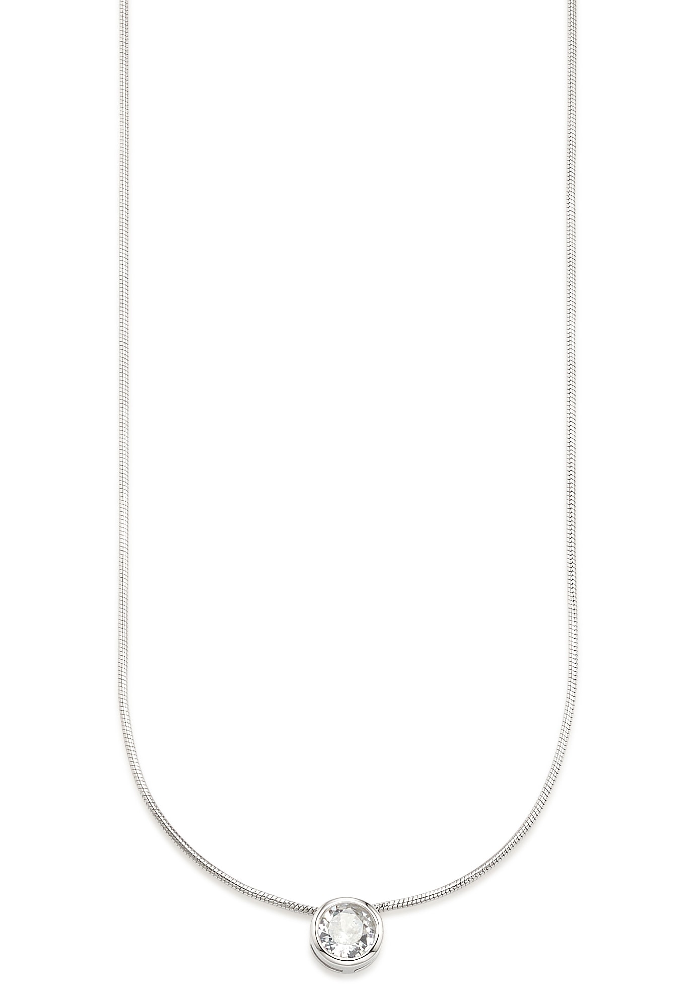 Kette mit Anhänger BRUNO BANANI "Schmuck Geschenk Silber 925 Halsschmuck Halskette Schlangenkette Stein", silber (silberfarben, kristallweiß), Halsketten, Damen, Silber 925 (Sterlingsilber), L: 45, mit Zirkonia (synth.), Korund (synth.) oder Spinell (synt