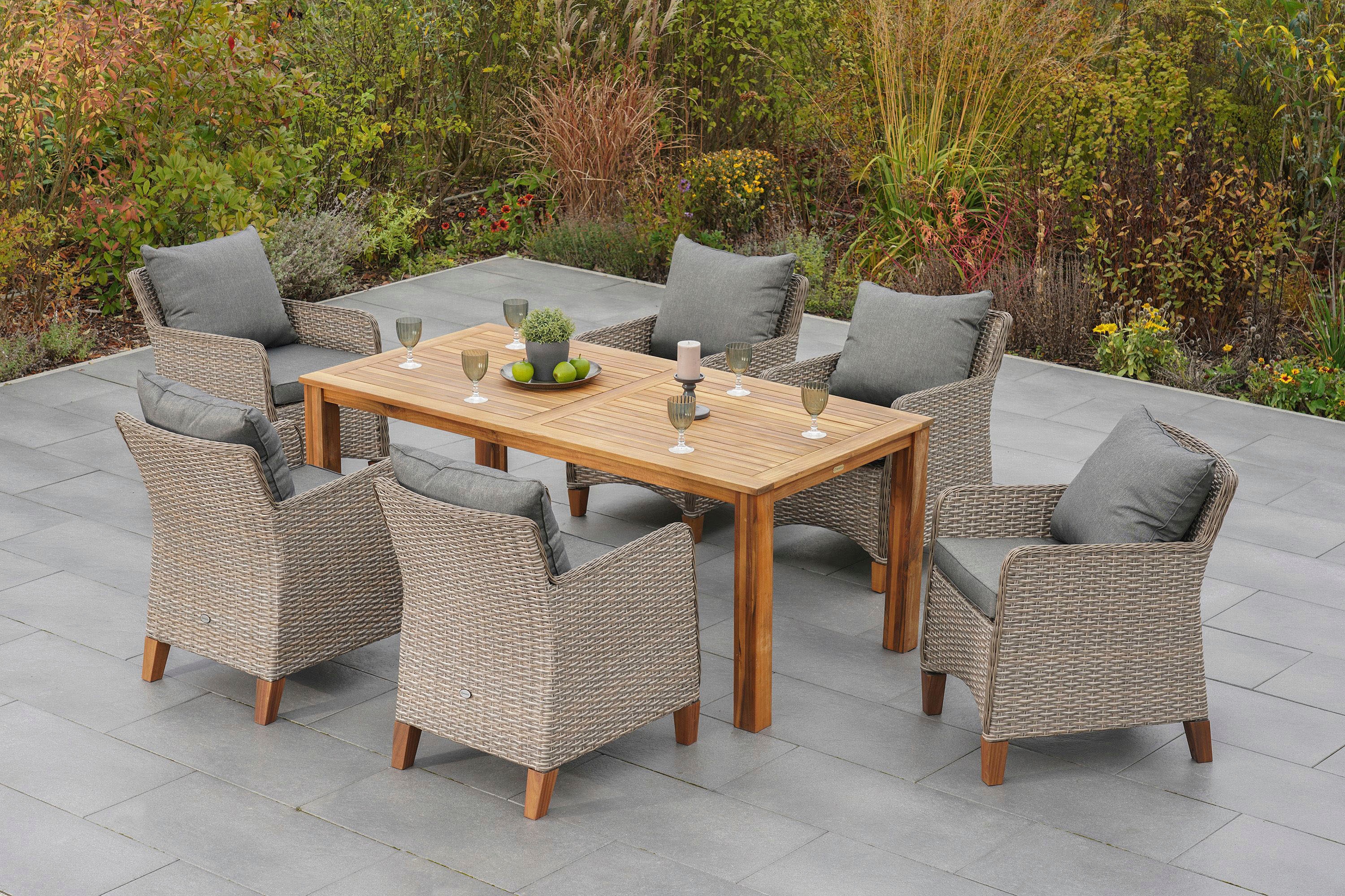 Garten-Essgruppe MERXX, beige, Aluminium, Kunststoff, Massivholz, Sitzmöbel-Sets, "Avellino", inkl. Auflagen