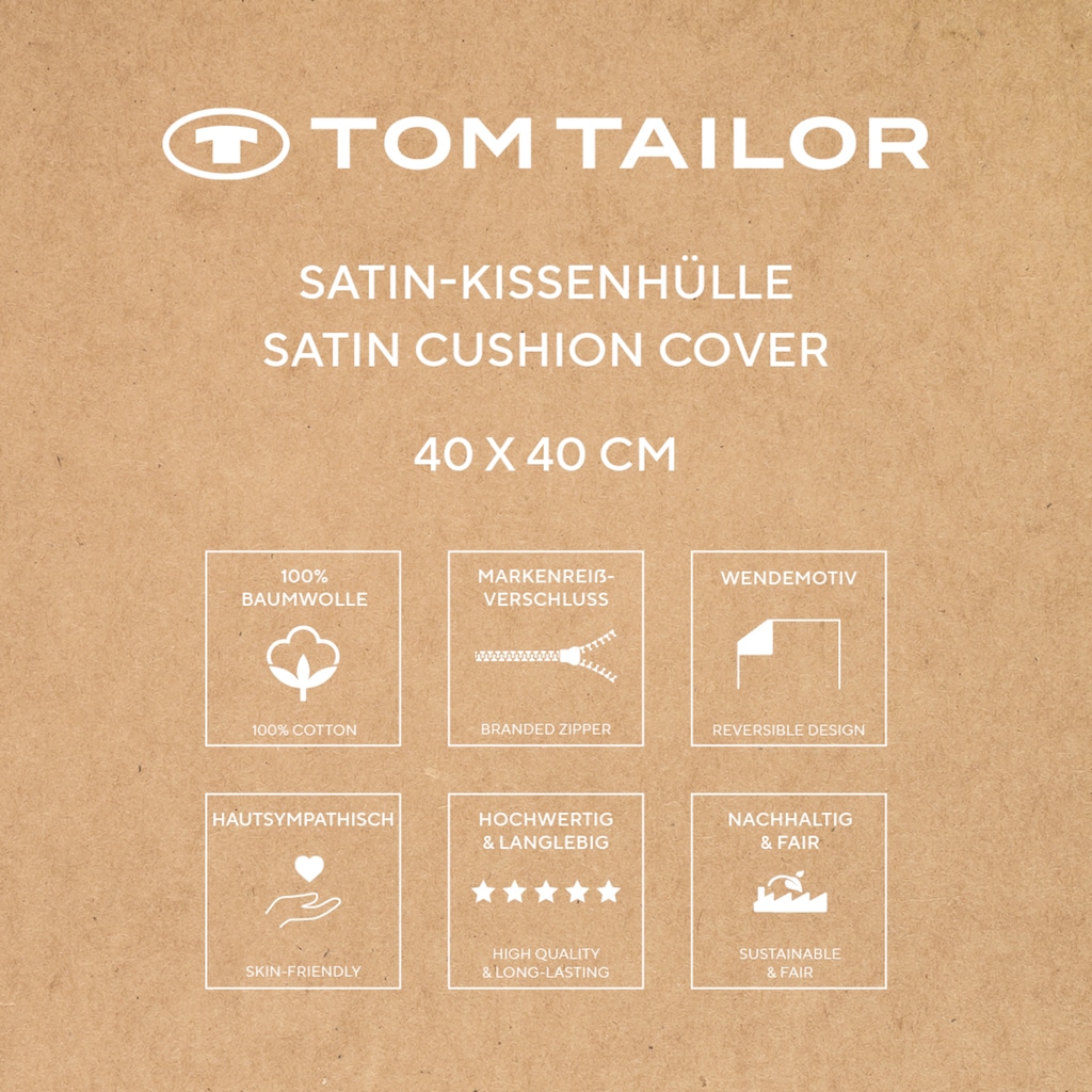 TOM TAILOR HOME Kissenhülle »new bedroom, TWO-TONE SOLID COLORS, CHECK, 40x40cm oder 40x80cm«, (1 St.), mit Doppelnaht, Wendemotiv und Markenreißverschluss