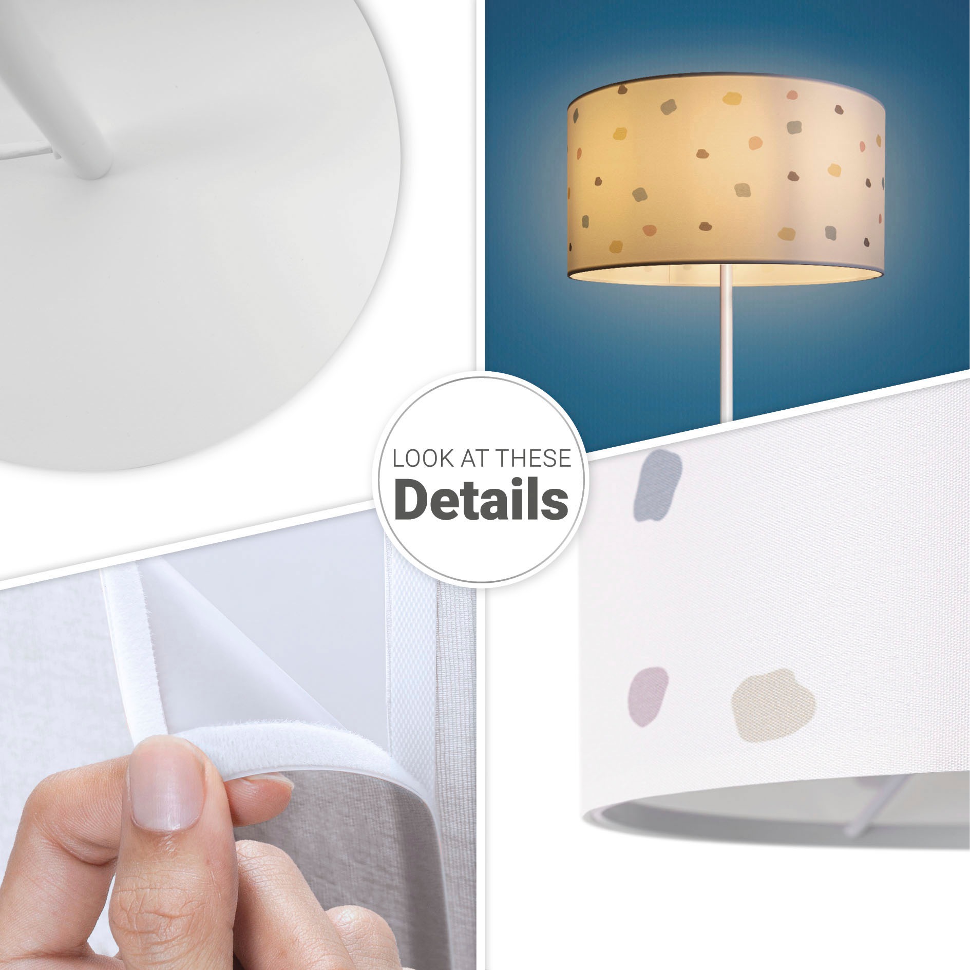 Paco Home Stehlampe »Luca Dots«, Leuchtmittel E27 | ohne Leuchtmittel, Wohnzimmer Stoffschirm E27 Textil Lampenschirm Rund Punkte Stoff