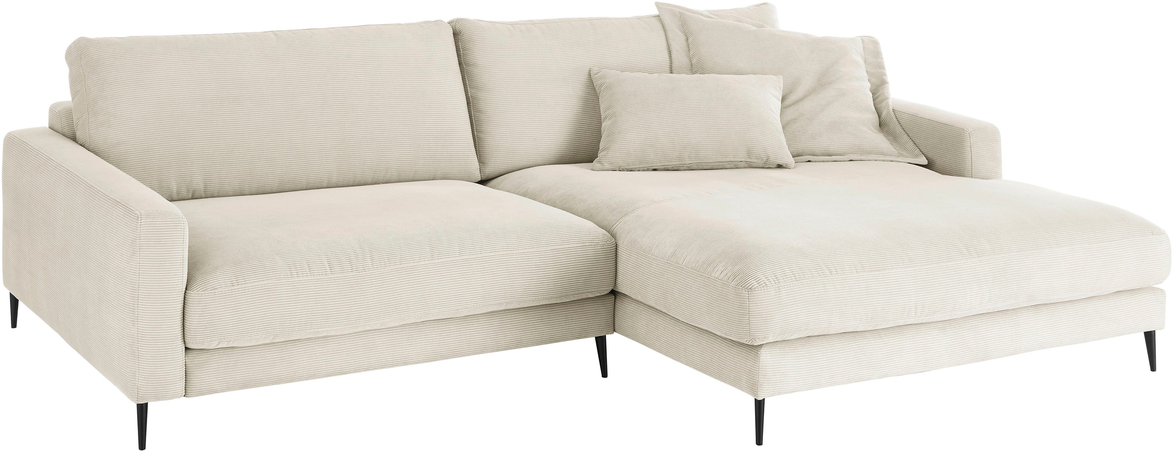 INOSIGN Ecksofa »Downtown, B/T/H: 272/190/84 cm L-Form«, weicher Sitzkomfort auch in Cord und Bouclé, incl. Zierkissen