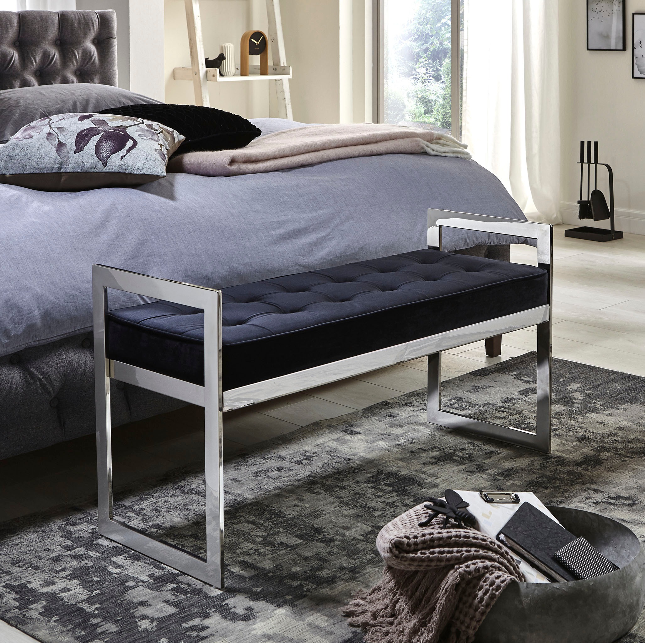 HAKU Bank "Flurbank, Garderobenbank, Sitzbank" rechteckig - aus Metall Silber - B/T/H 100/40/57 cm
