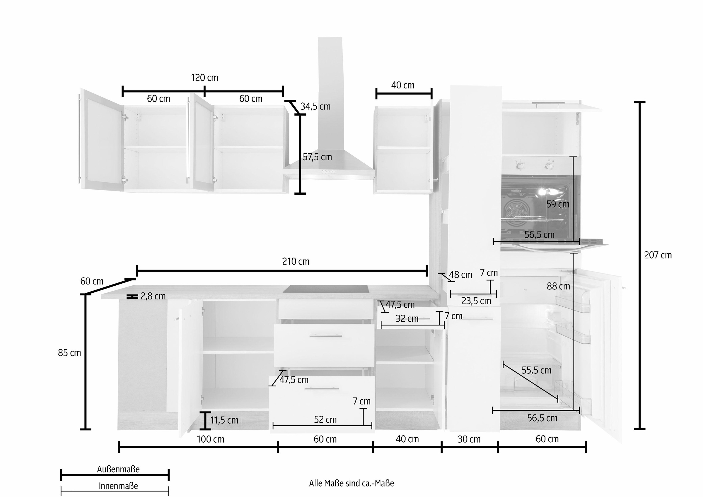 OPTIFIT Winkelküche »Kalmar«, Stellbreite 300x175 cm, wahlweise mit E-Geräten, mit Arbeitsplatte