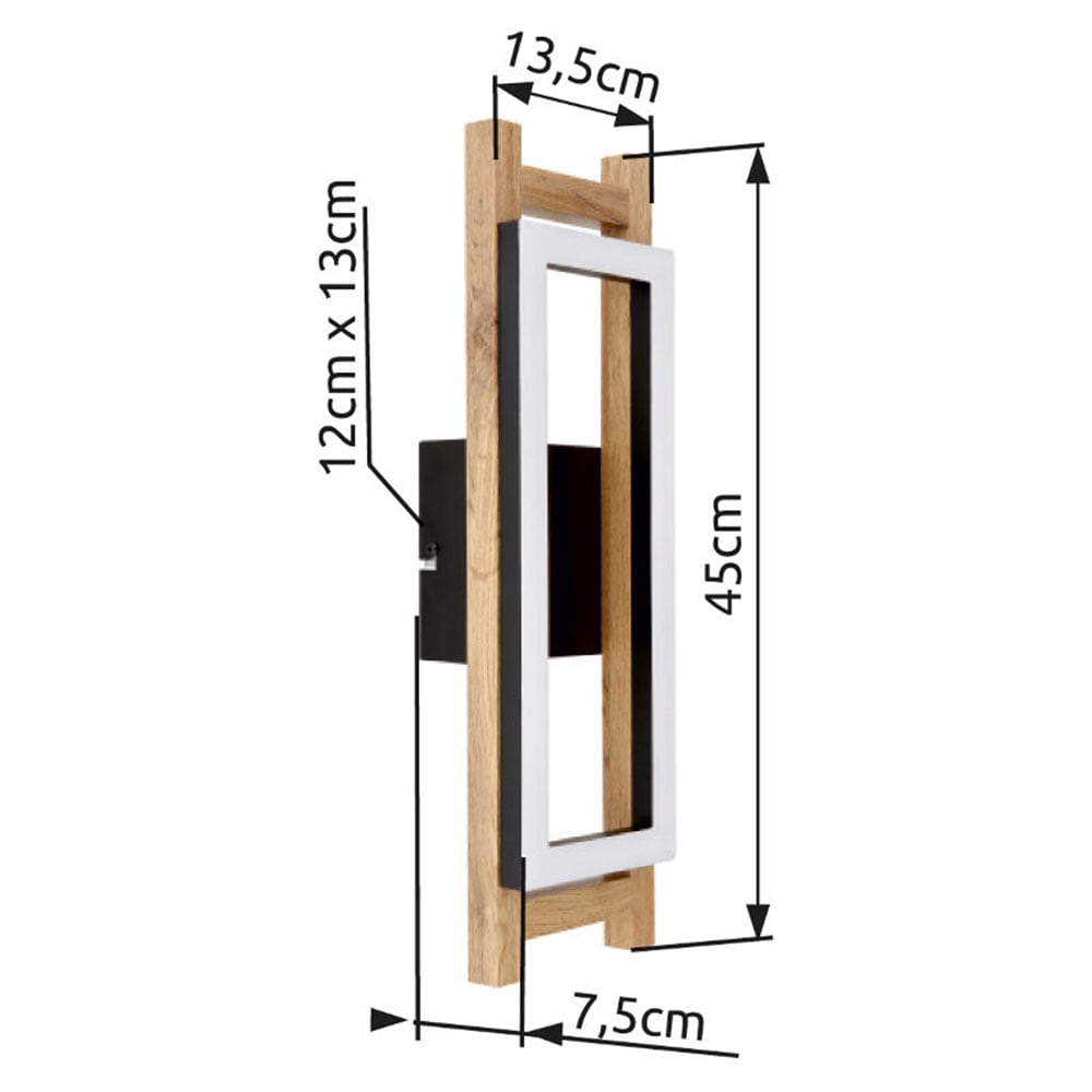 GLOBO LIGHTING LED Wandleuchte »ILLA«, Leuchtmittel LED-Modul | LED fest integriert, Wandlampe/schwarz/MDF dunkelbraun/BxH: 135x450mm