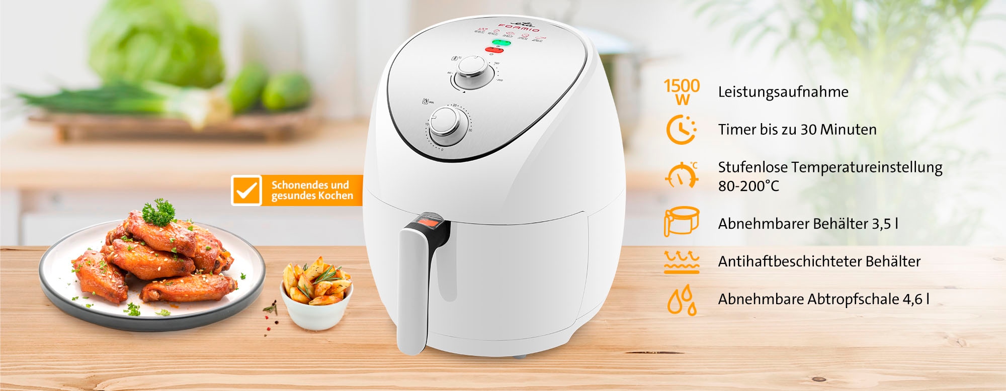 eta Heißluftfritteuse »FORMIO ETA217290000«, 1500 W, 3,5-l-Behälter, einstellbare Temperatur von 80–200 ° C