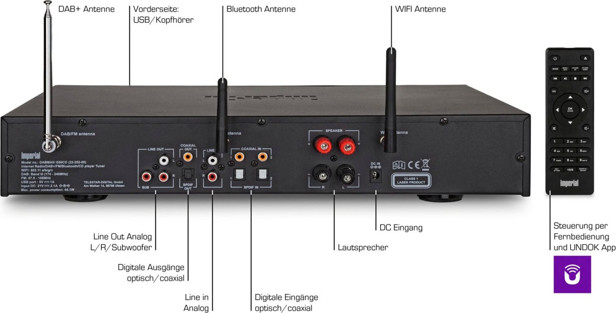 Digitalradio TELESTAR (DAB+)-UKW »DABMAN by mit RDS BAUR Digitalradio (Bluetooth-WLAN CD«, 84 (DAB+) IMPERIAL i550 | W)