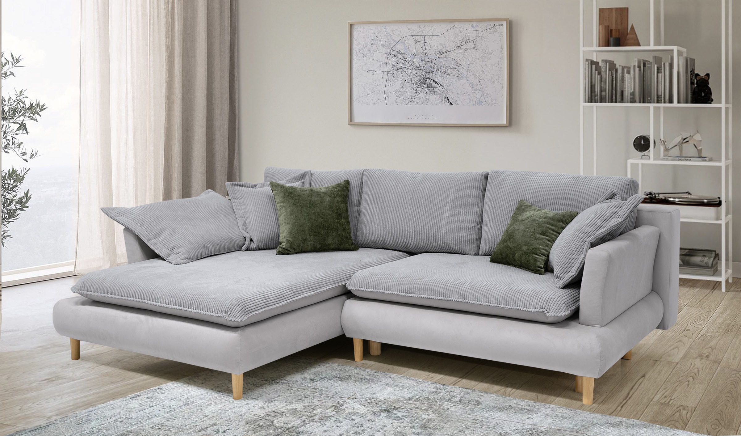 COLLECTION AB "Mandela L-Form, B: 264 cm" Schlaffunktion, Bettkasten & 5 Zierkissen, Federkern