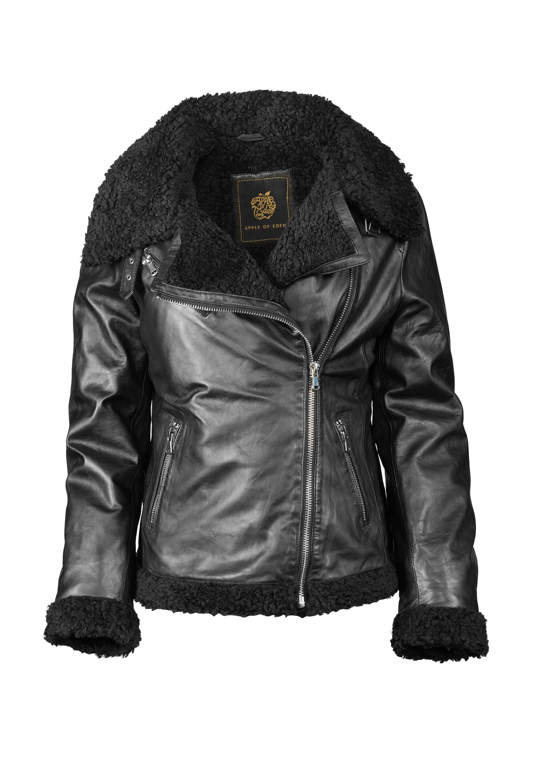 Apple of Eden Lederjacke "Apple of Eden Lederjacke AOE-144" ohne Kapuze mit verstellbarem Riegel am Kragen