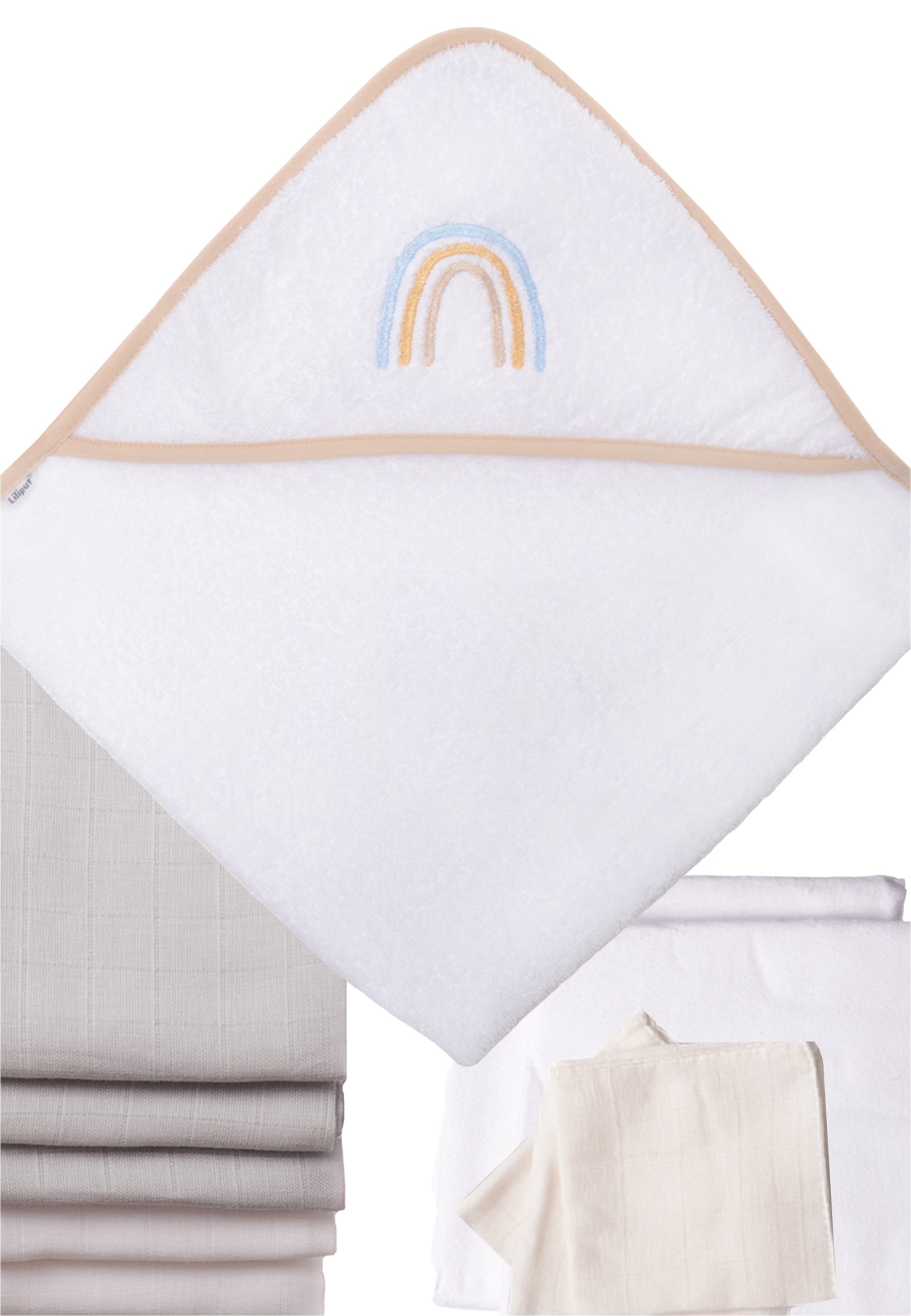 Liliput Erstausstattungspaket »Regenbogen« 12-teilig mit saugfähigem Frottee-Kapuzenbadetuch