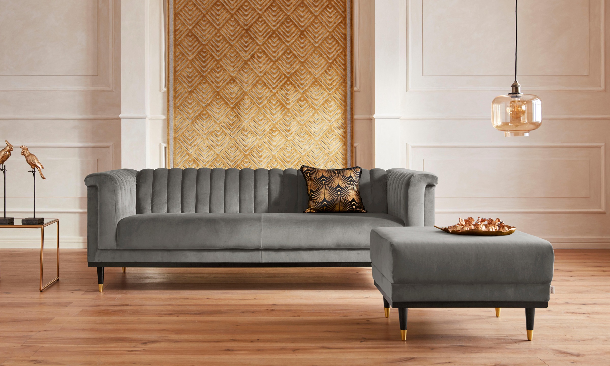 Guido Maria Kretschmer Home&Living Hocker »Chamby«, mit Holzrahmen unten