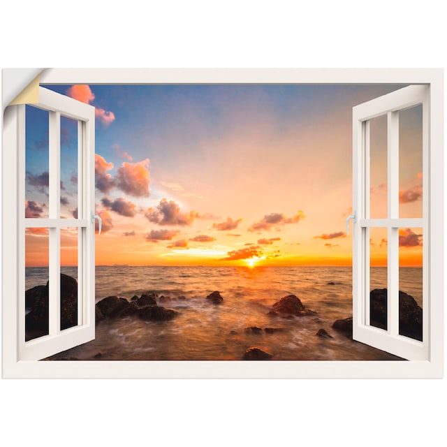 Artland Wandbild »Fensterblick Sonnenuntergang am Meer«, Fensterblick, (1  St.) | BAUR