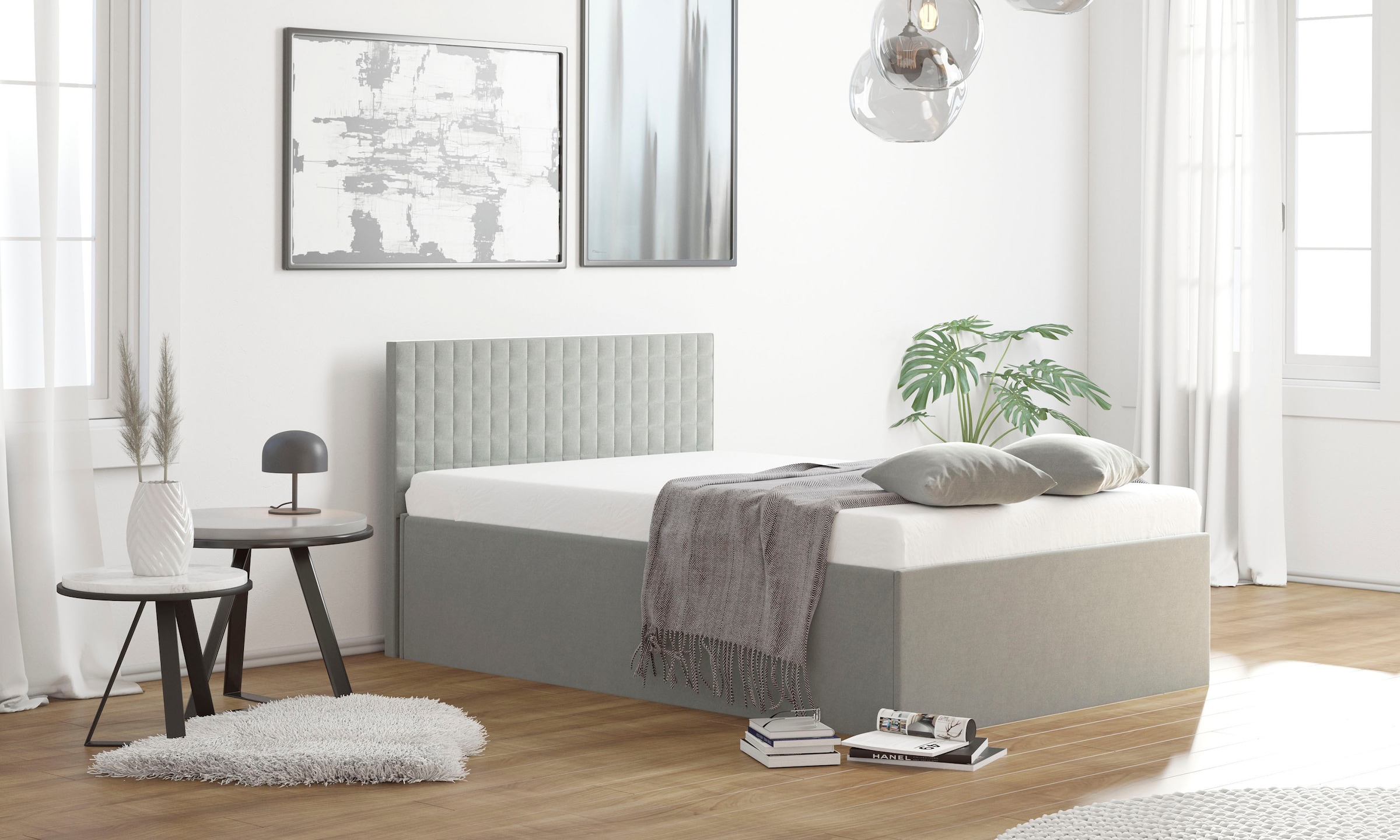 Polsterbett, B:148cm L:210cm, grau, WESTFALIA SCHLAFKOMFORT, Betten, mit Bettkasten bei Ausführung mit Matratze