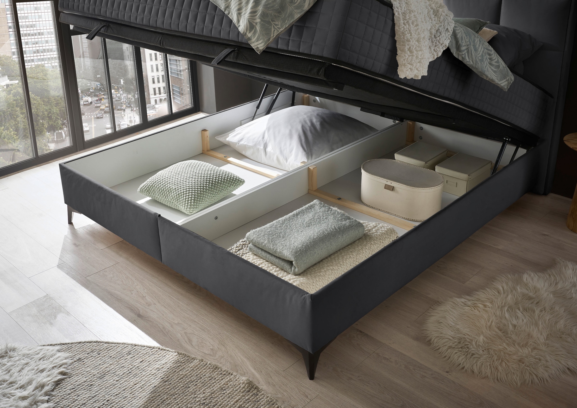 ED EXCITING DESIGN Boxbett »Monroe inkl. Bettkasten, erhältlich in den Breiten 160cm & 180cm«, Duo-Matratze - feste Seite mit Kokosmatte