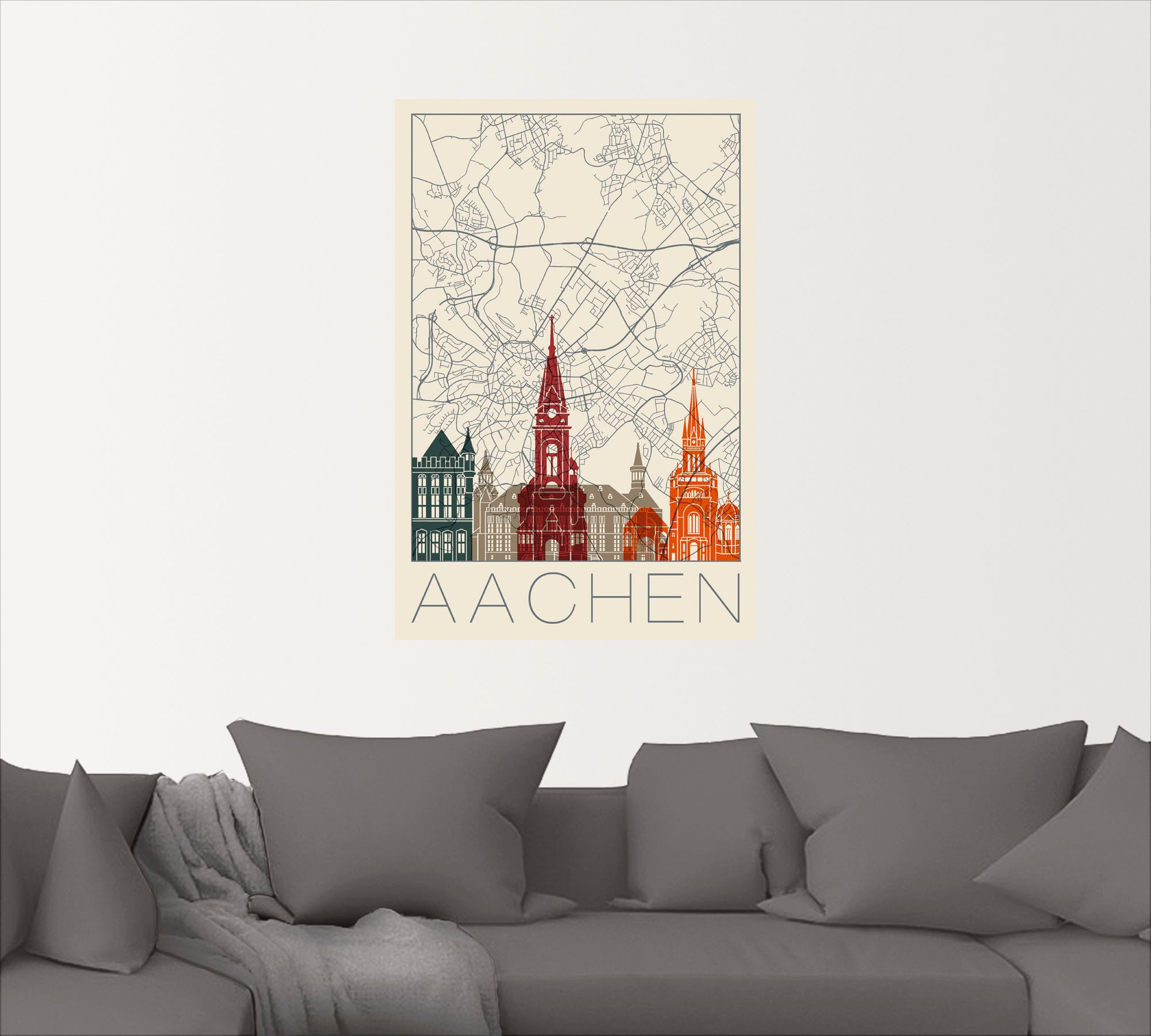 Artland in als | BAUR (1 Poster Wandaufkleber Leinwandbild, »Retro Aachen«, Deutschland, Alubild, Wandbild Karte versch. bestellen St.), oder Größen