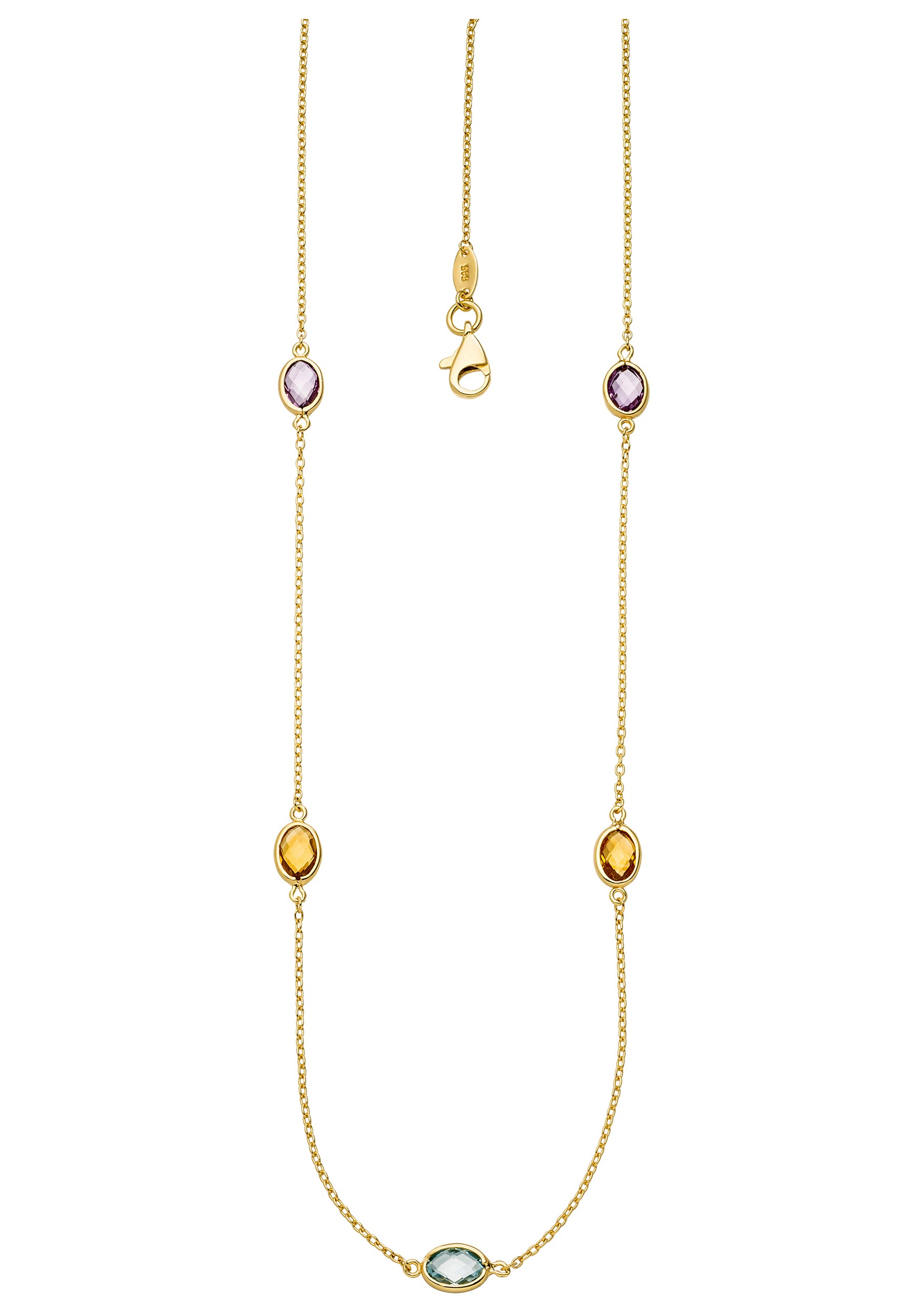 JOBO Collier, 585 Gold mit Amethyst Blautopas Citrin