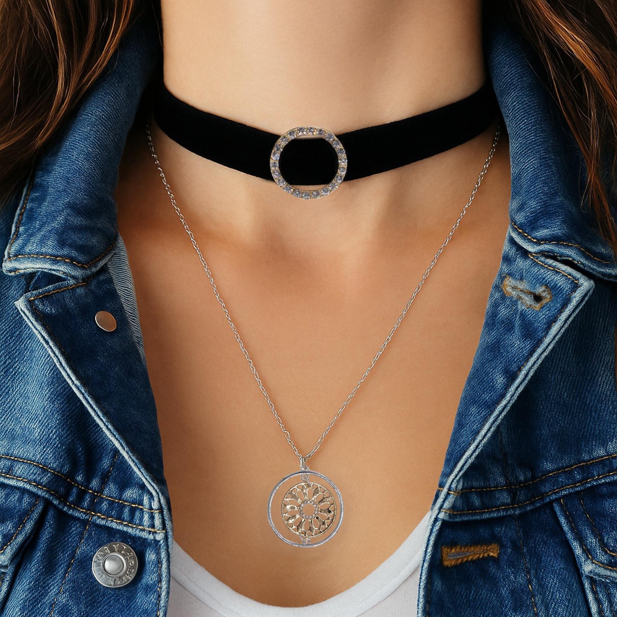 Steuer Kette mit Anhänger »Metall Glänzend Glasstein weiß«