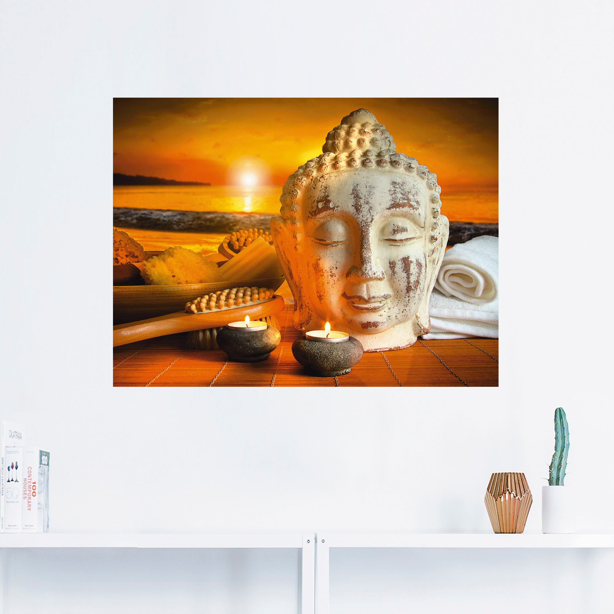 Artland Wandbild »Bad-Zubehör mit Buddha-Statue«, Religion, (1 St.), als Alubild, Outdoorbild, Leinwandbild, Wandaufkleber, versch. Größen