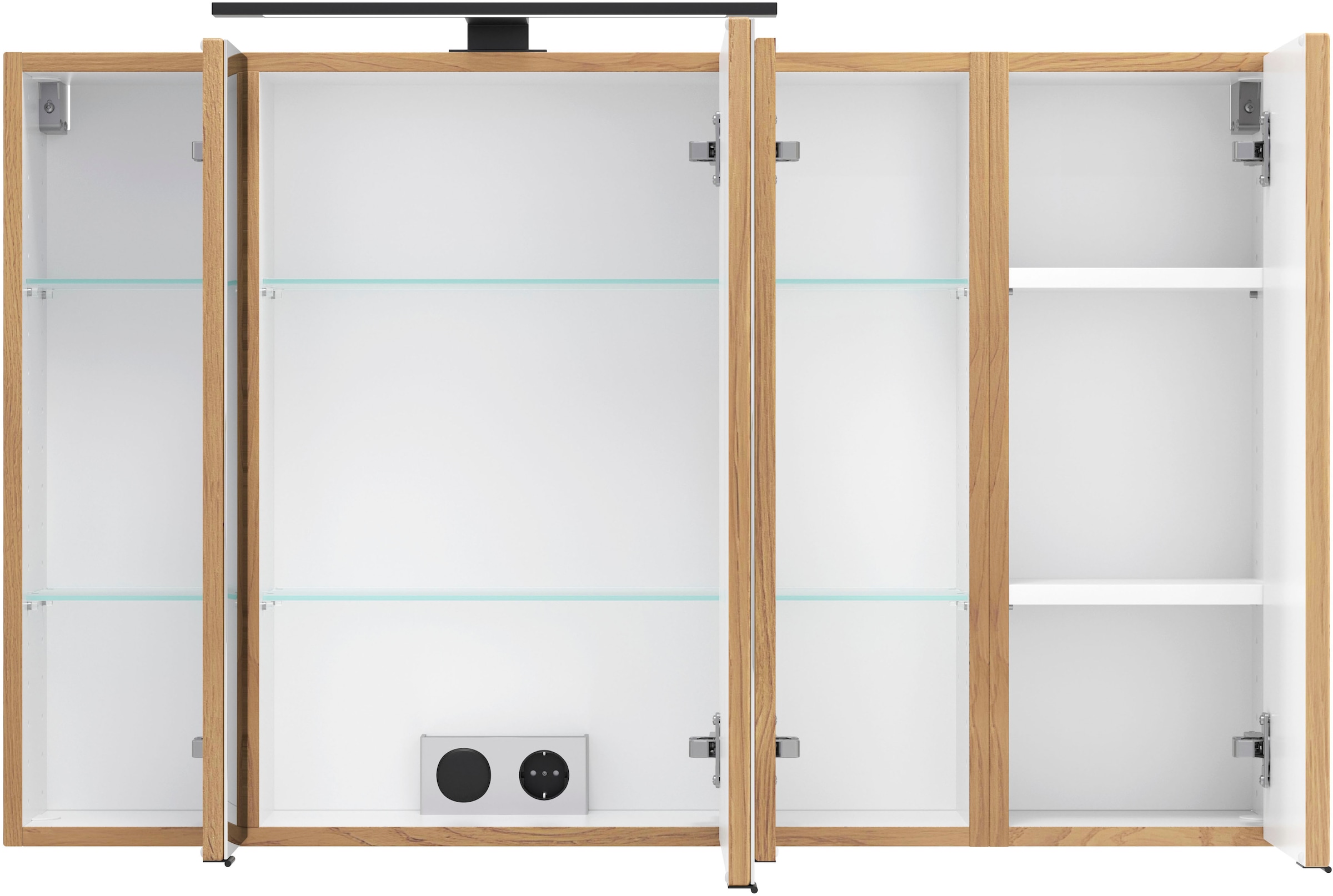welltime Spiegelschrank »MAILAND, gedämpfte Scharniere, LED-Aufbauleuchte« Maße (B/H/T): ca. 105/64/20 cm,  Wildeiche, LED-Aufbauleuchte, gedämpfte Scharniere