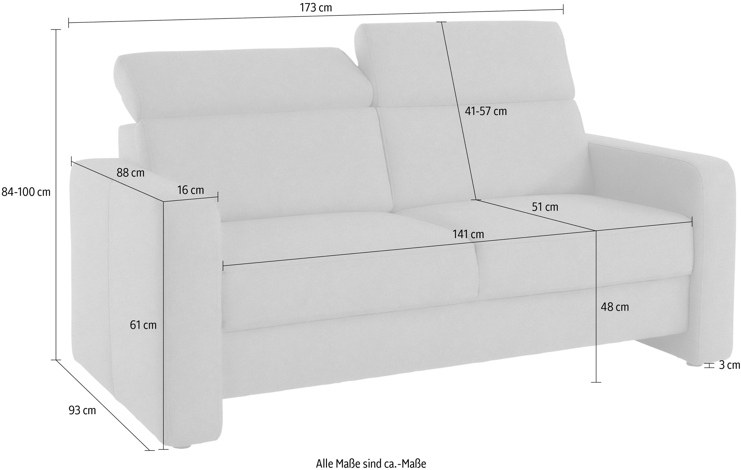 sit&more 2,5-Sitzer »Bologna«, inklusive Kopfteilverstellung und Federkern