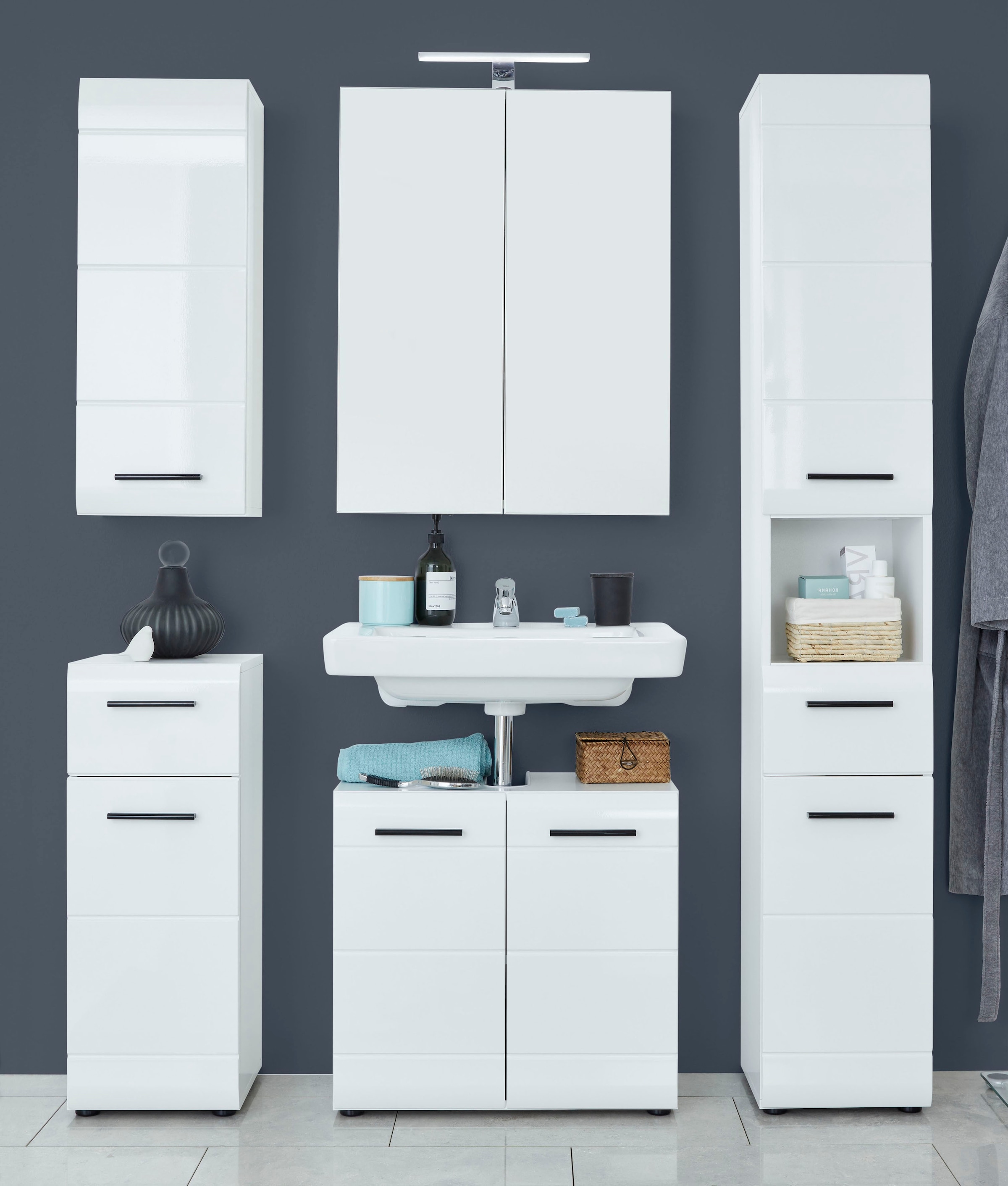welltime Badmöbel-Set "Sovana", (Set, 5 St.), Badezimmermöbel mit Hochglanz günstig online kaufen
