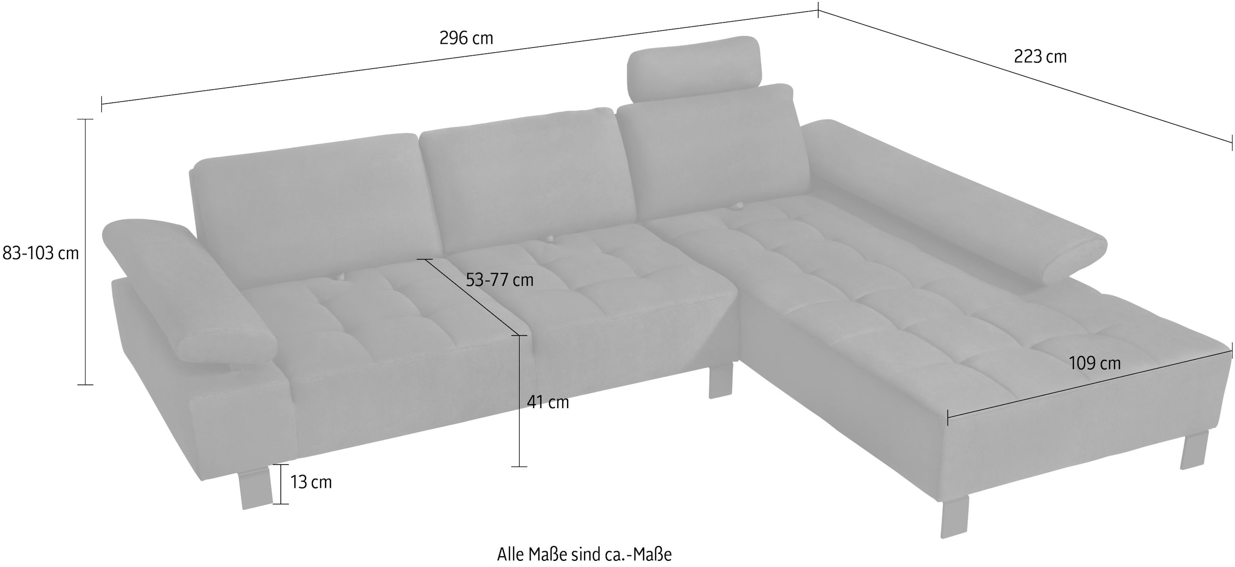 alina Ecksofa »Royce«, inklusive Sitztiefenverstellung, 296 cm breit