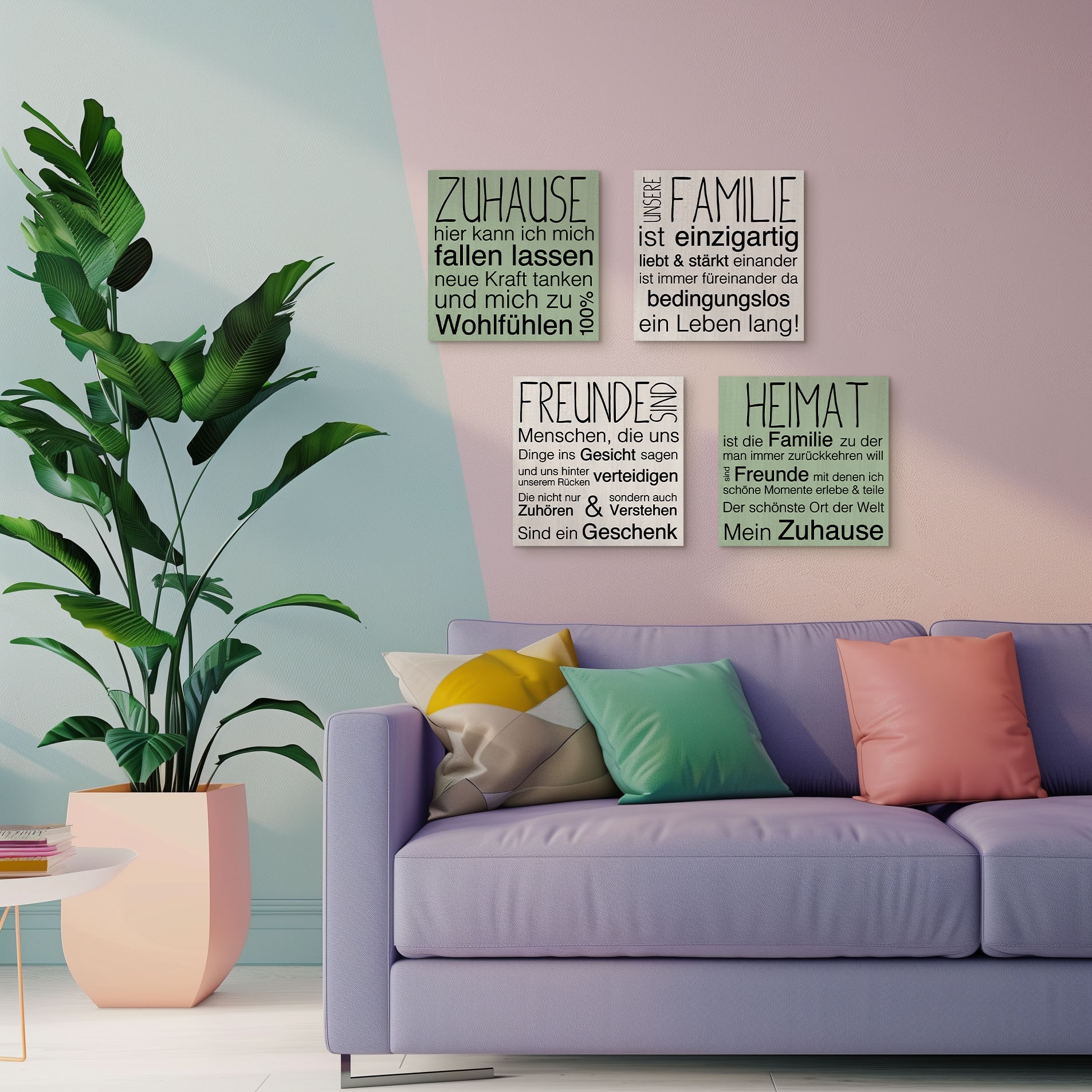OTTO home Leinwandbild »Zuhause, Familie, Freunde, Heimat« Liebessprüche 4 Stk. tlg. 4tlg. Set