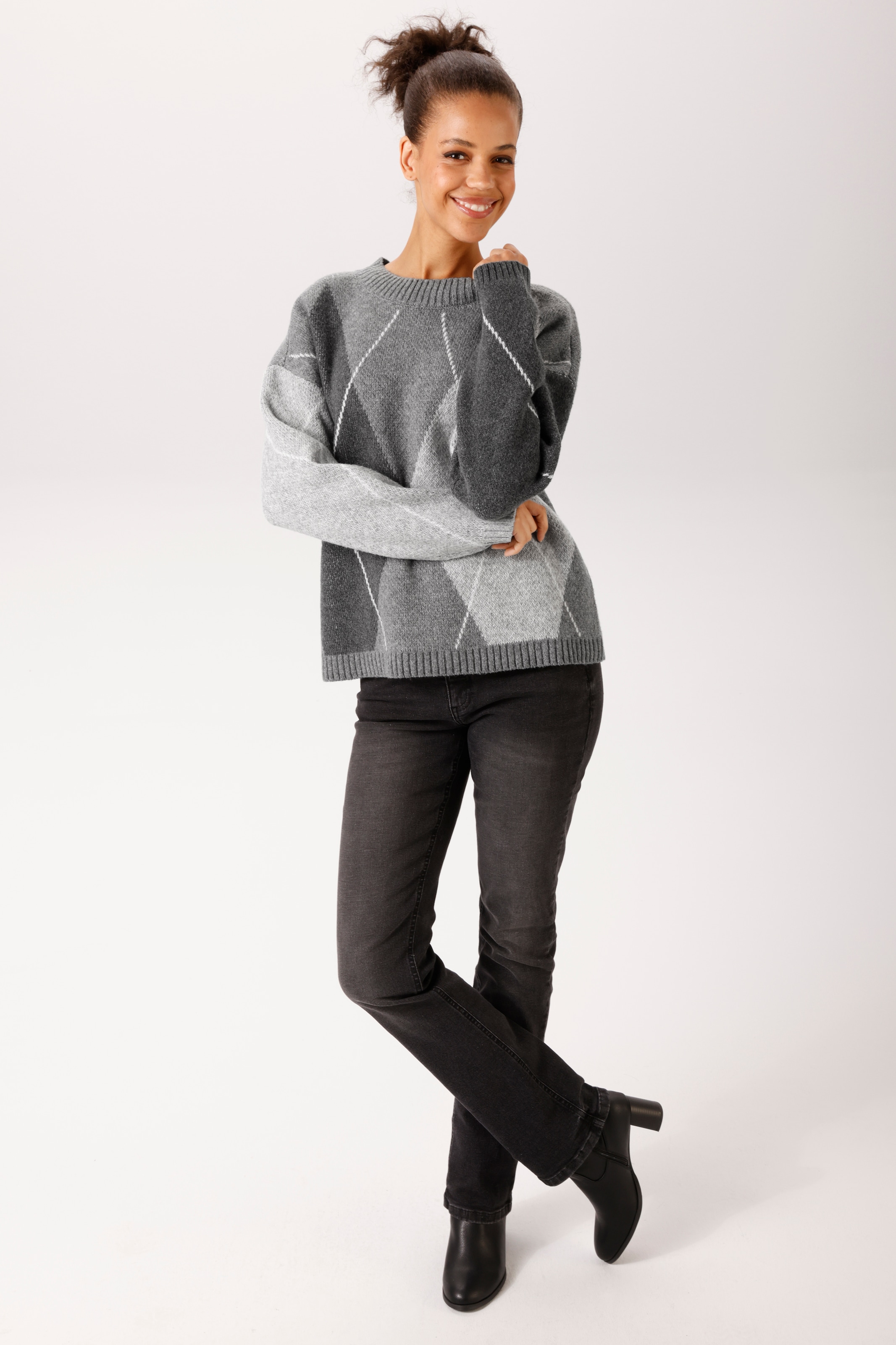 Aniston CASUAL Strickpullover mit großflächigem Rauten-Muster - NEUE KOLLEKTION
