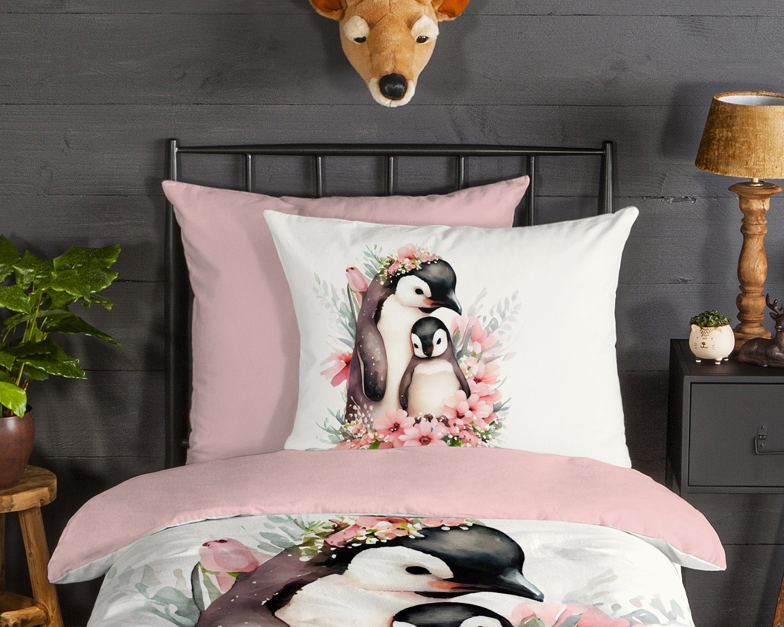 Thumbnail - good morning Kinderbettwäsche "Penny" 2 Stk. tlg. Flanell Biber, 135x200, Warm, Reißverschluss, Wende, Mädchen, Pinguin