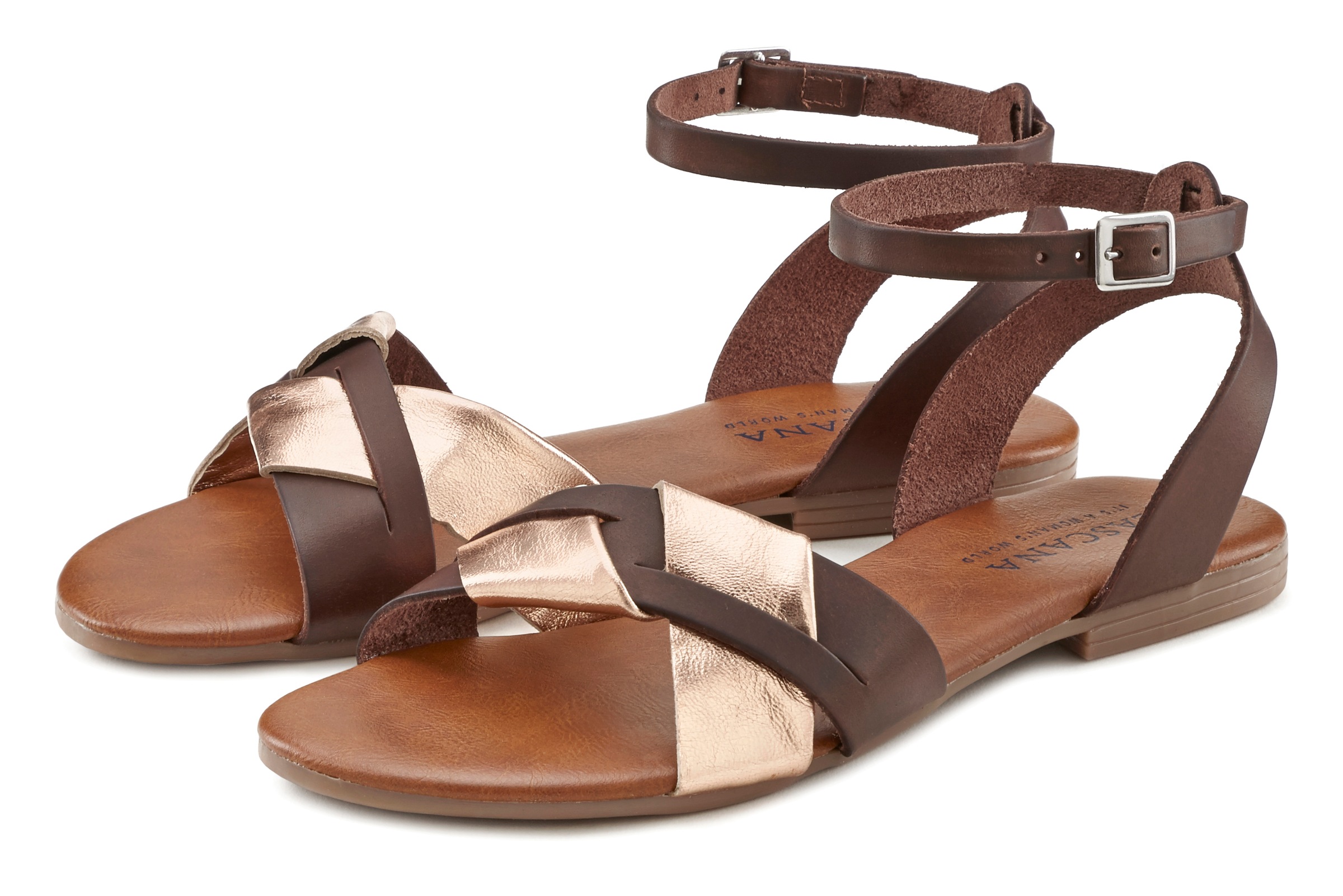 LASCANA Sandale, Sandalette, Sommerschuh aus hochwertigem Leder mit Metallic Optik