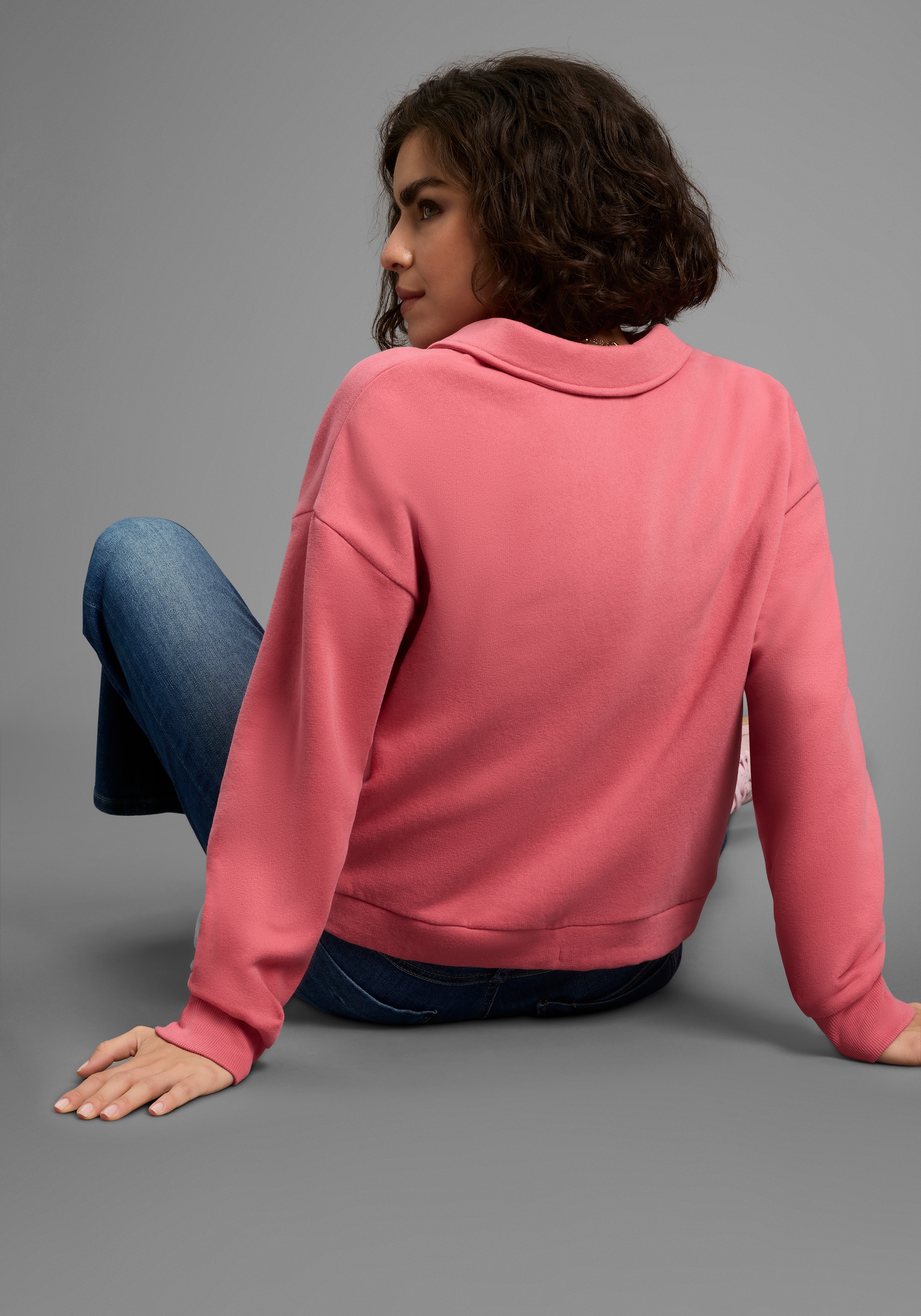Laura Scott Sweatshirt, Weiche Baumwollmischung mit V-Ausschnitt und Kordel am Saum