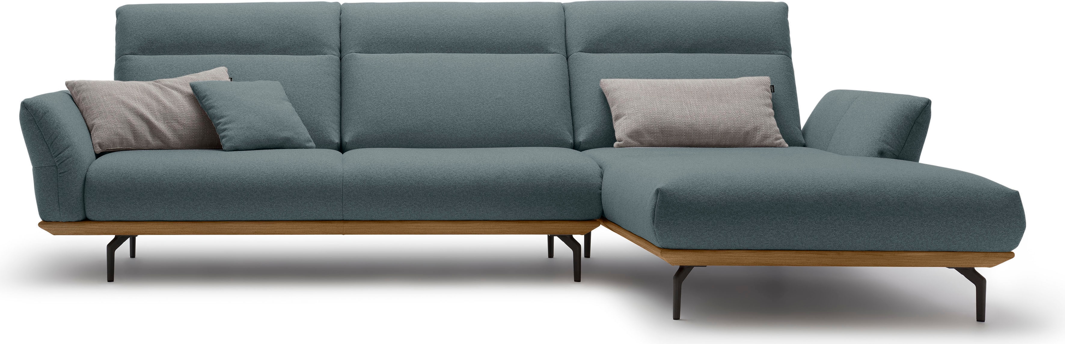 Creation BY ROLF BENZ Ecksofa "CR.460 Design-Sofa der Extraklasse, verstellbare Rückenlehne, L-Form" Sockel in Nussbaum, Winkelfüße in Umbragrau, Breite 318 cm