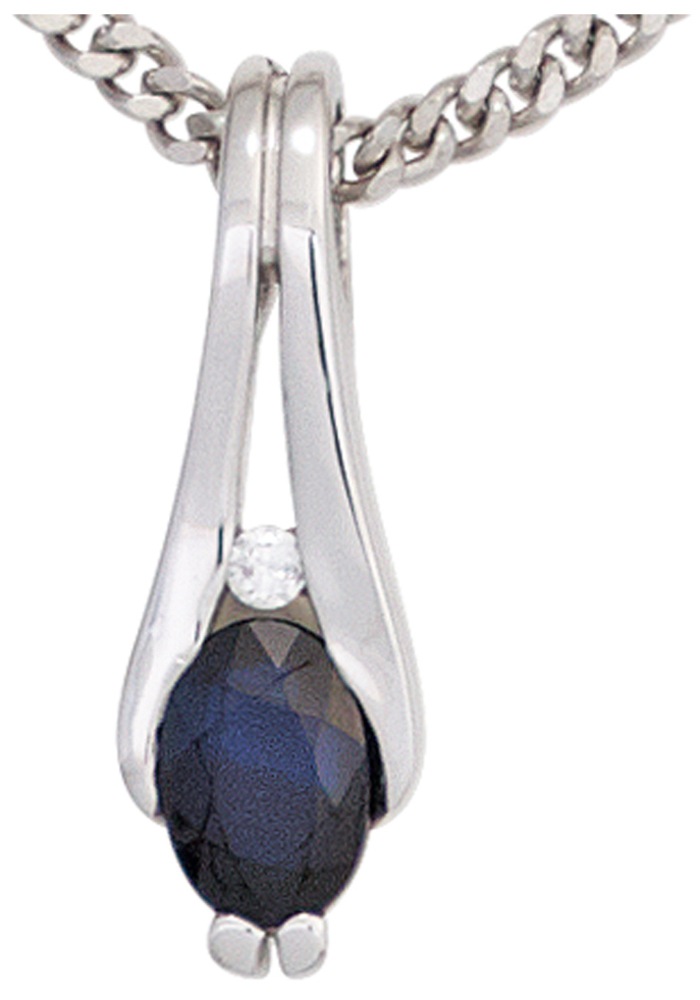 JOBO Kettenanhänger, 375 Weißgold mit Safir und Diamant