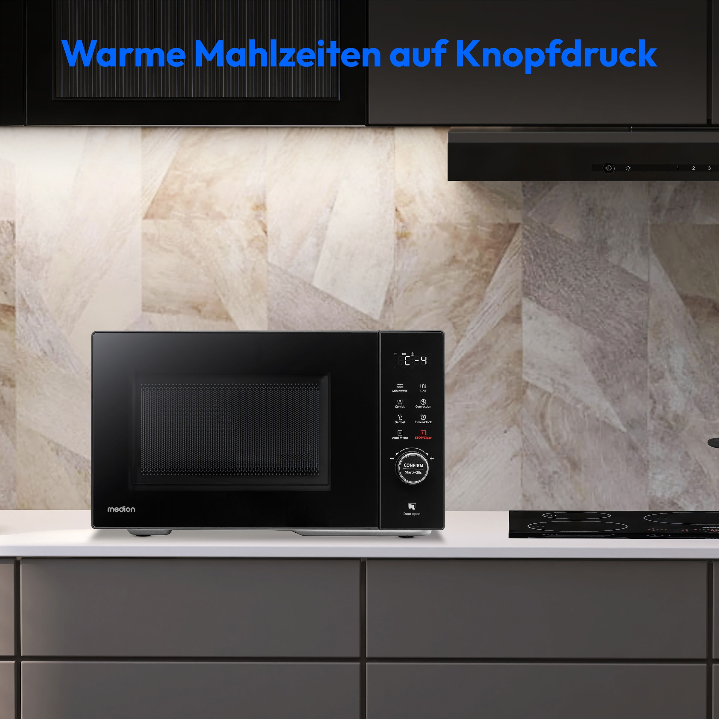 Medion® Mikrowelle »MD 12031 mit Grill und Heißluftfunktion«, Grill und Heißluft-Mikrowelle, 23 L, 5 Leistungsstufen, 11 Automatikpogramme, Auftaufunktion