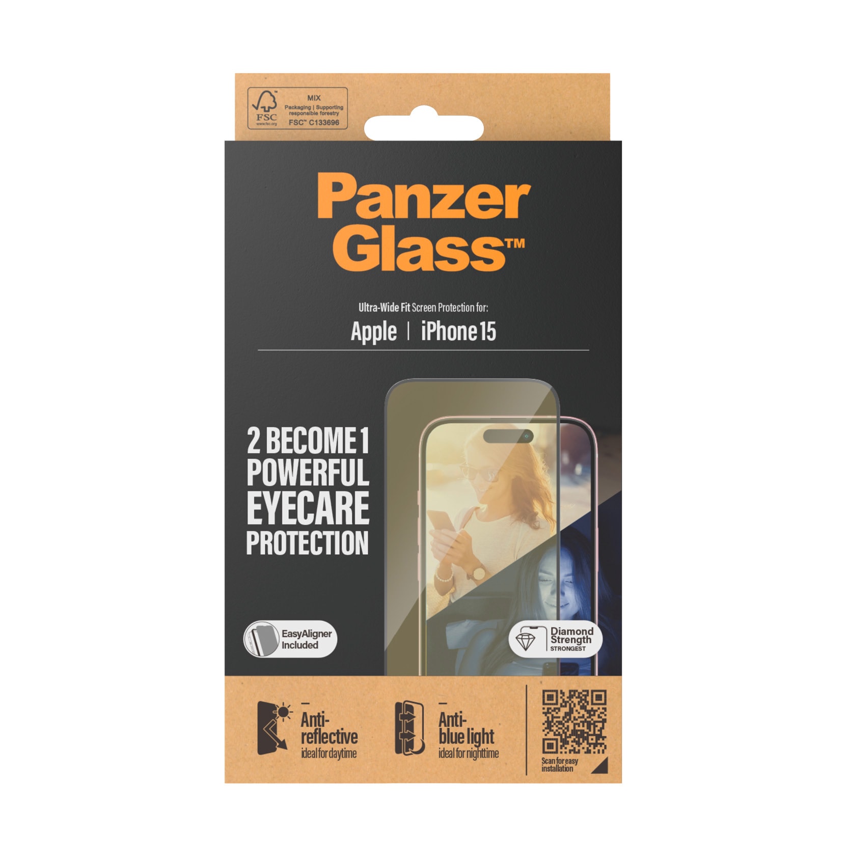 PanzerGlass Displayschutzglas »Eyecare Screen Protector«, für iPhone 15, Ultra Wide Fit