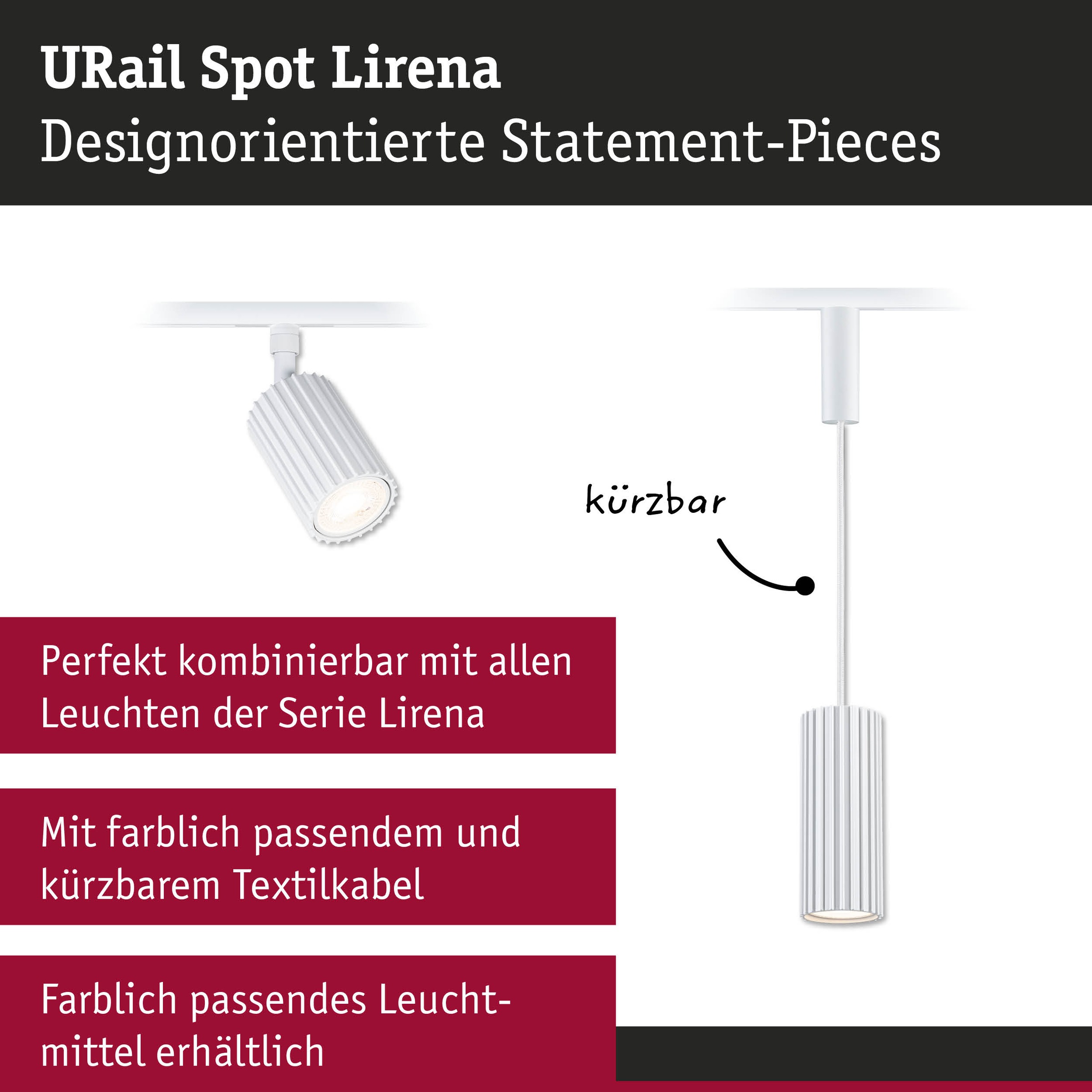 Paulmann Schienensystem-Leuchten »URail Spot Lirena max 1x10W GU10 230V« GU10 Dimmbar