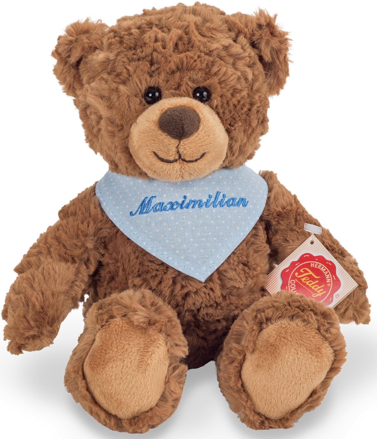 Kuscheltier »Teddy braun mit blauem Halstuch, 30 cm«, mit individueller Bestickung