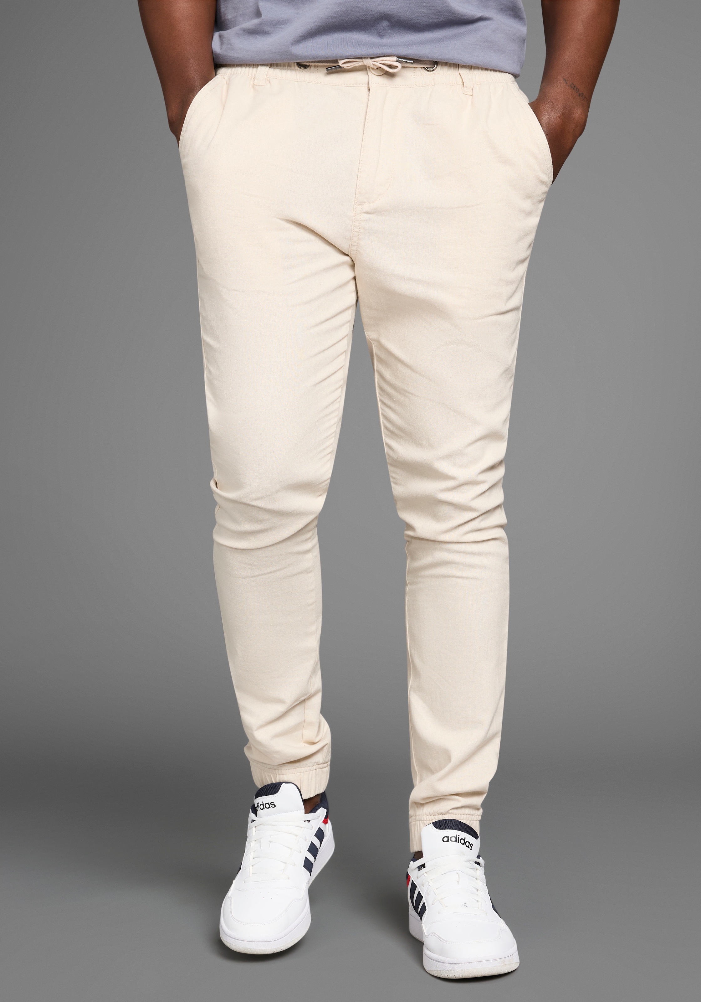 DELMAO Leinenhose, Leinenhose mit Kordelzug